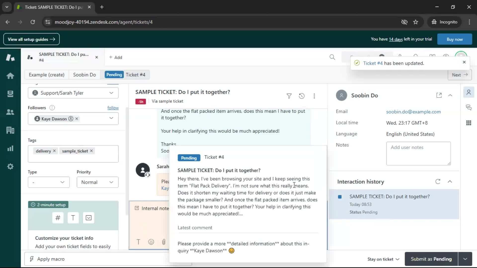 Managing support screenshot