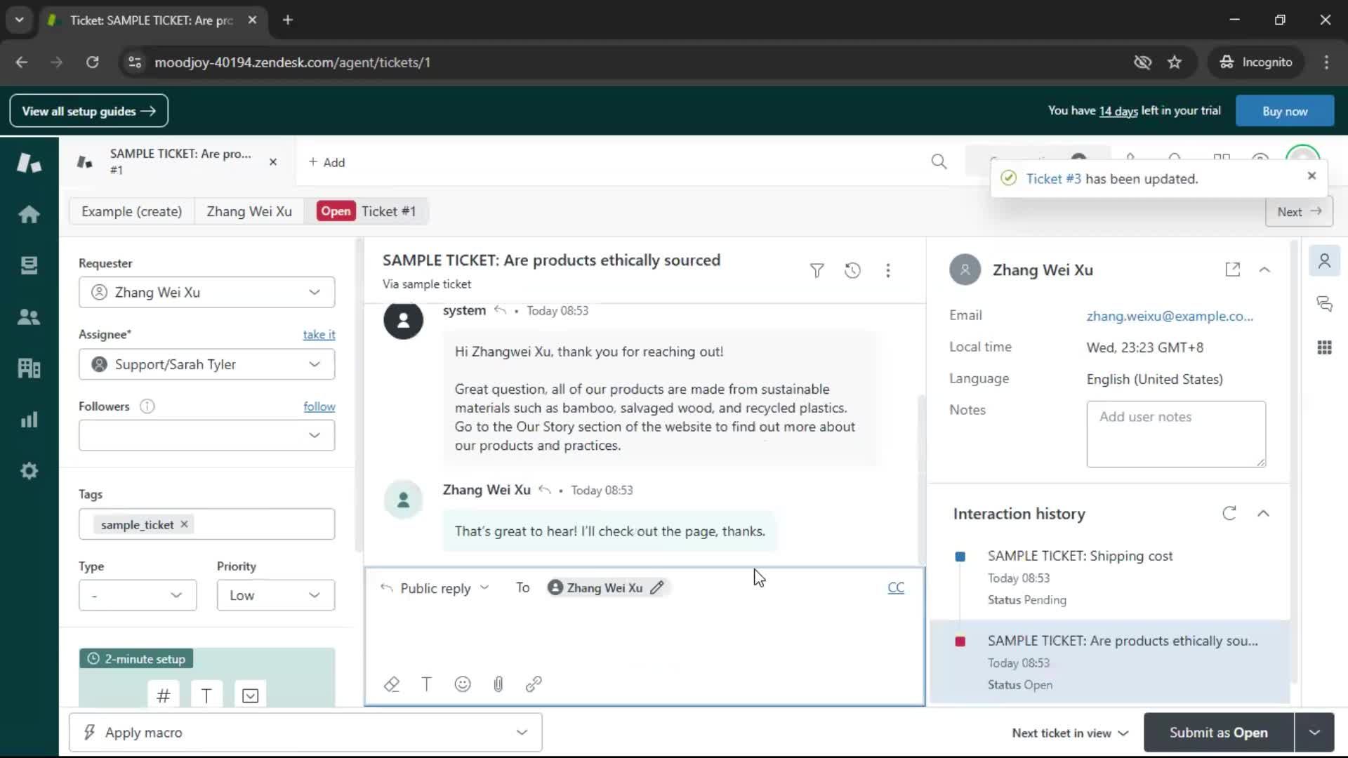 Managing support screenshot