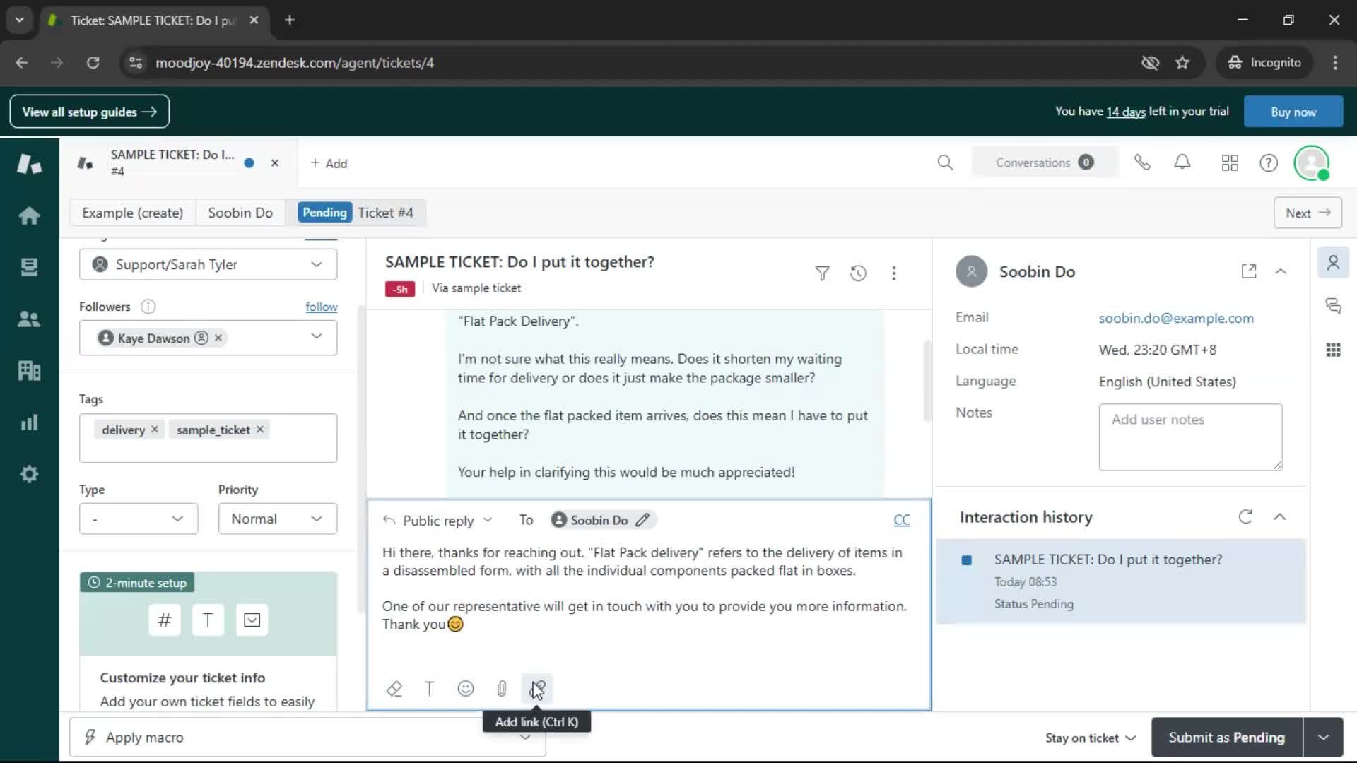 Managing support screenshot