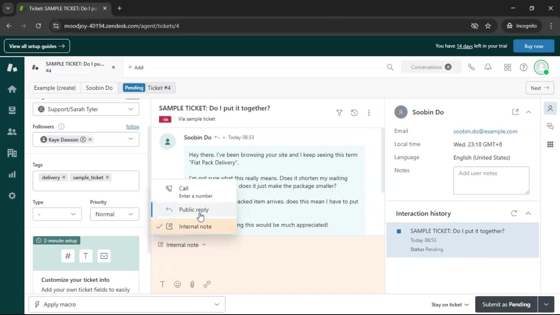 Managing support screenshot