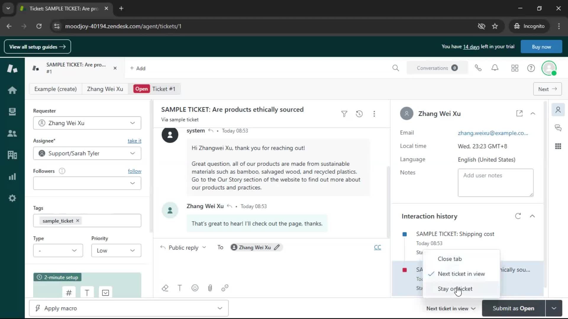 Managing support screenshot