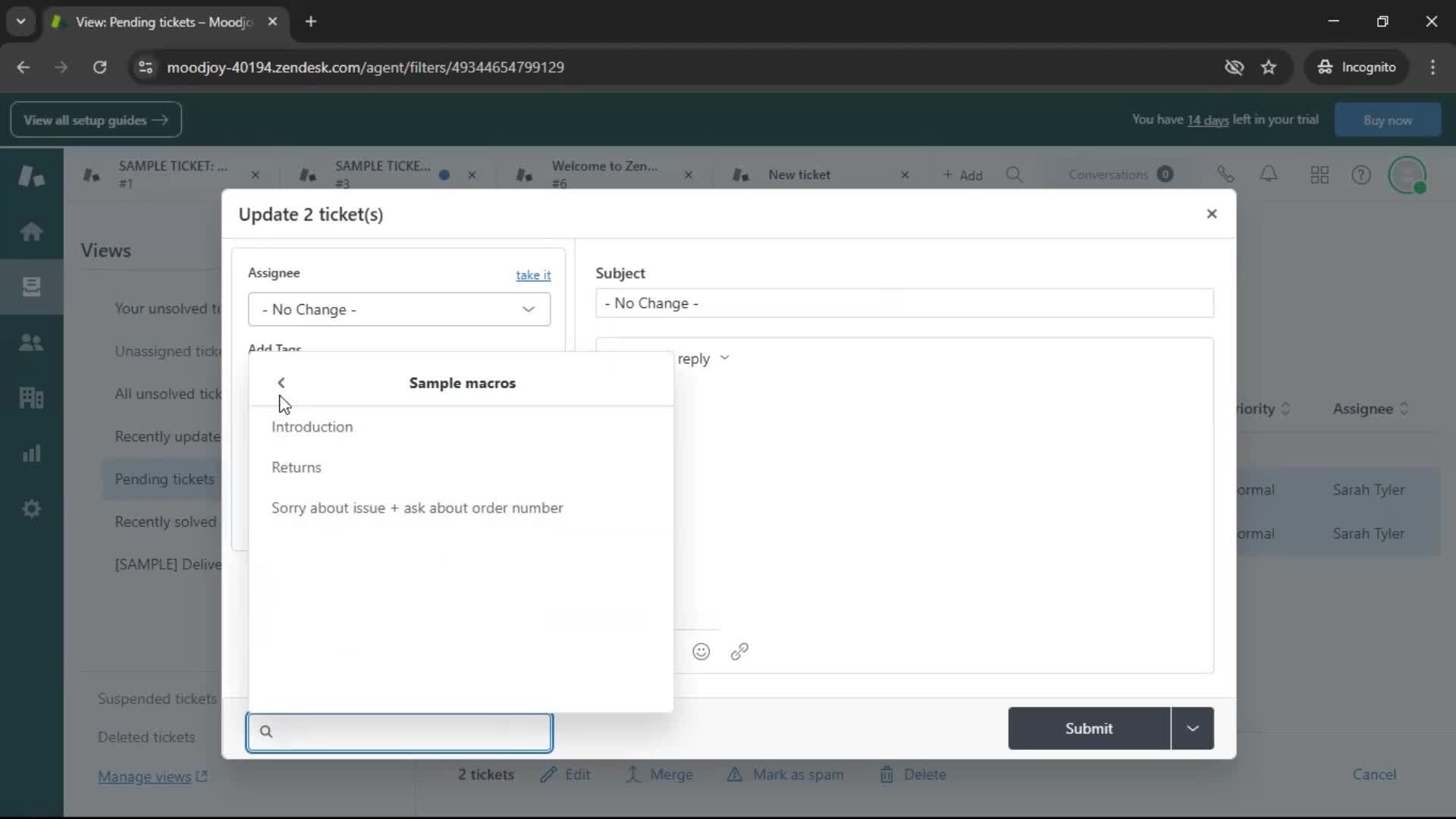 Managing support screenshot