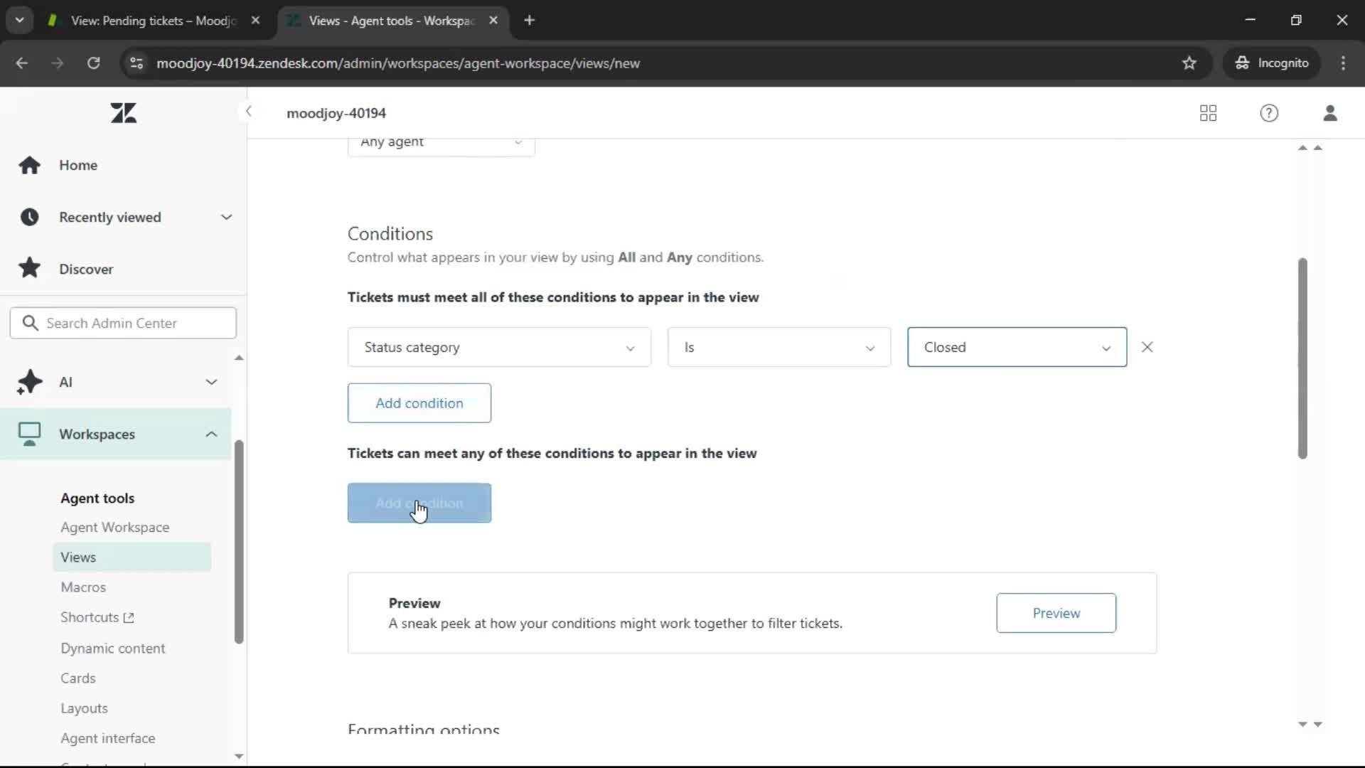 Managing support screenshot