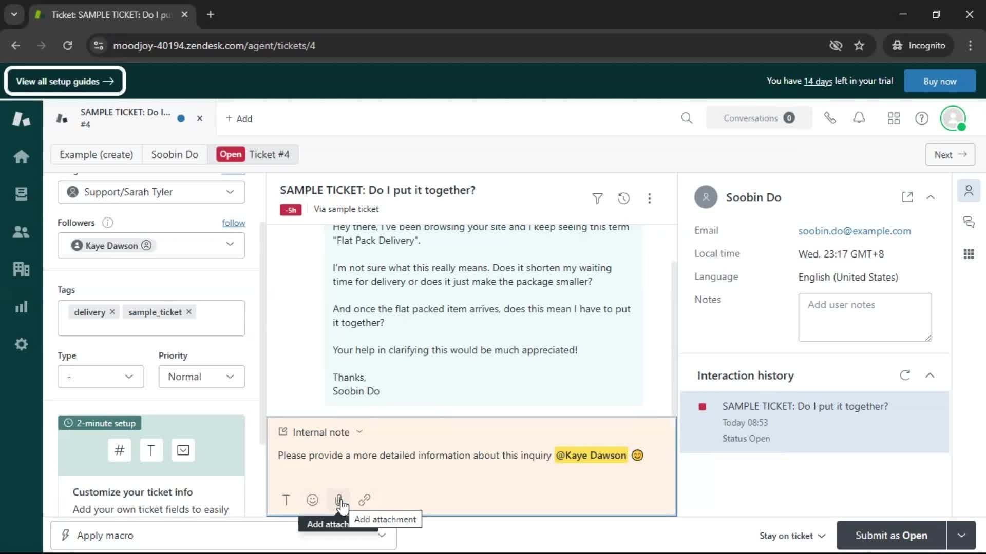 Managing support screenshot