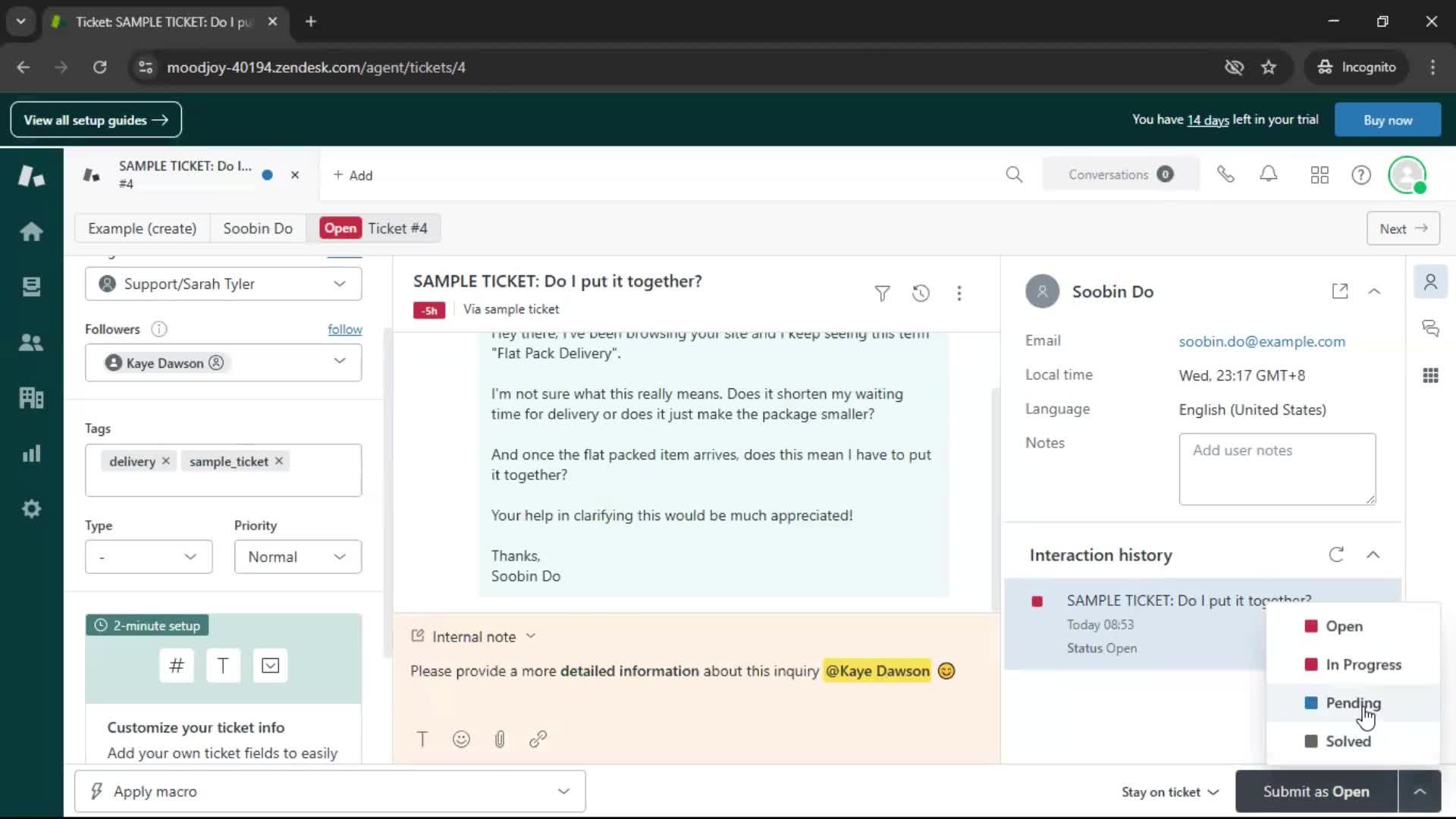 Managing support screenshot