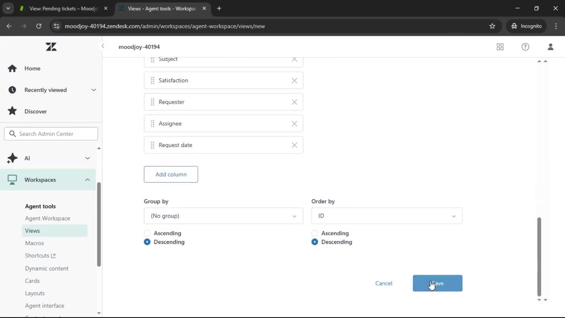 Managing support screenshot