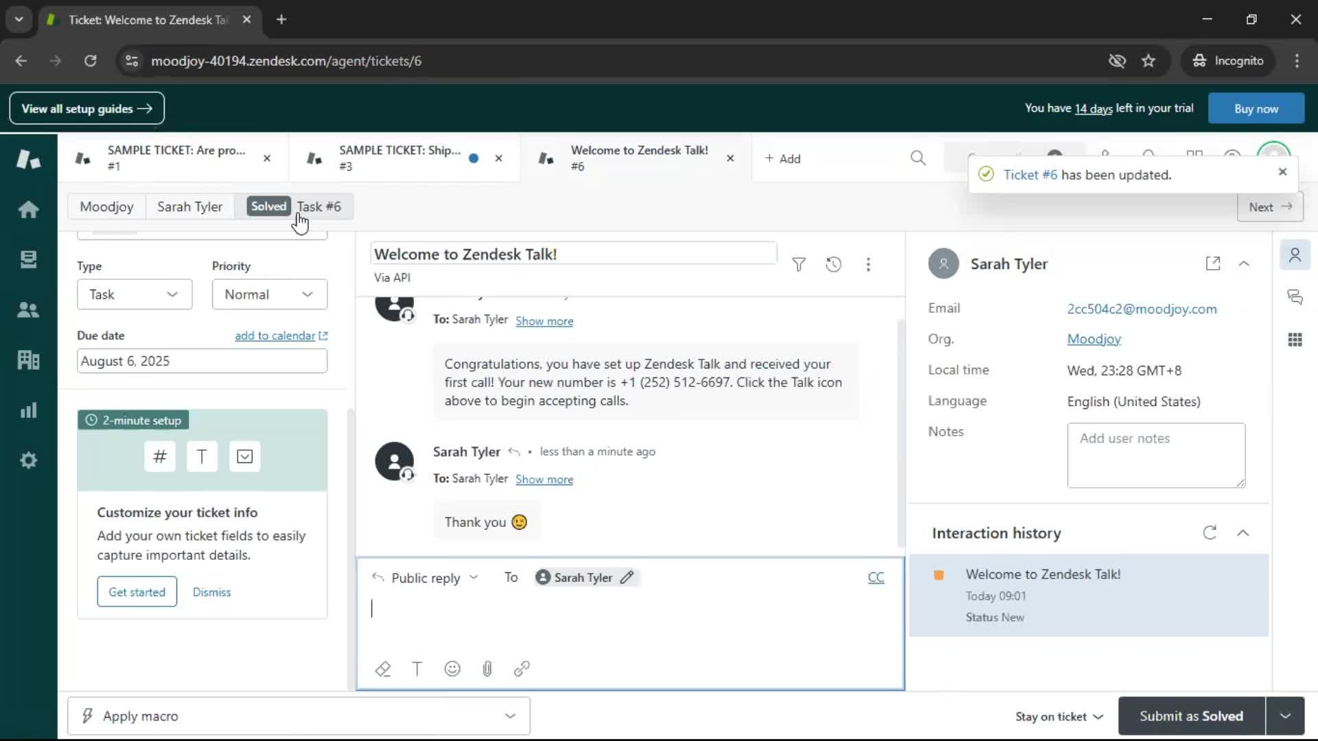 Managing support screenshot