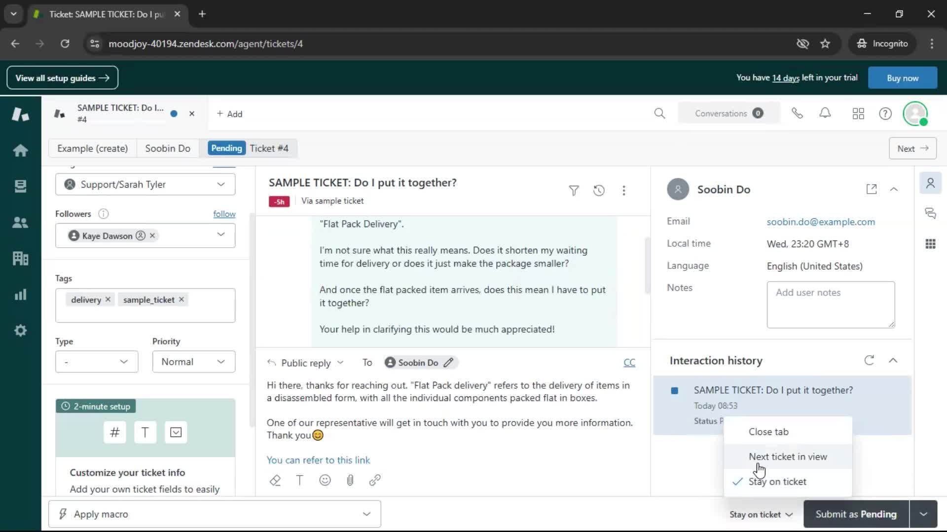 Managing support screenshot