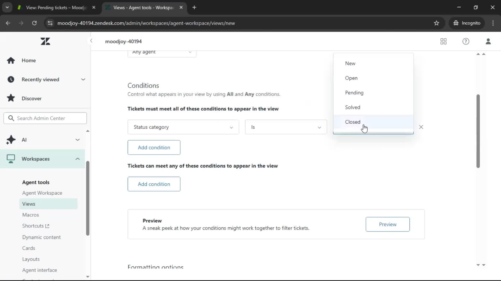Managing support screenshot