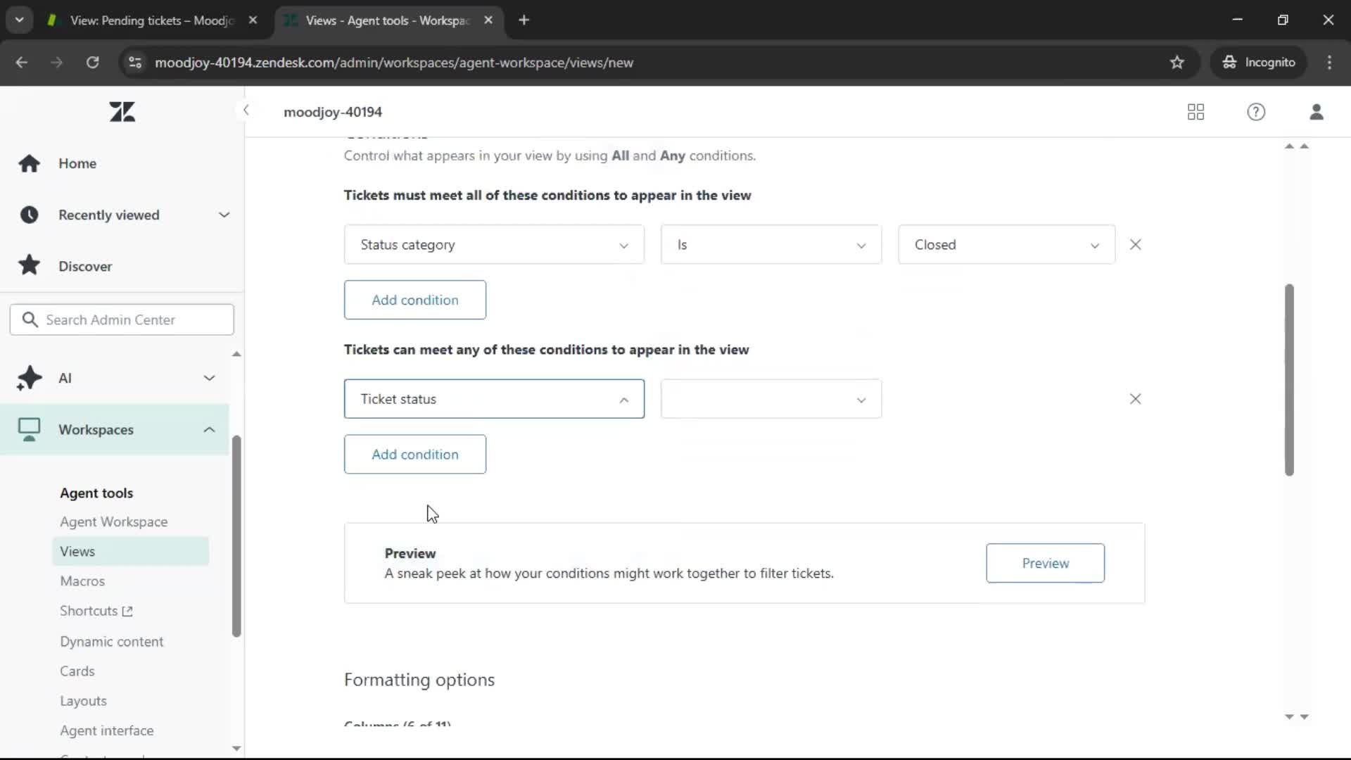 Managing support screenshot