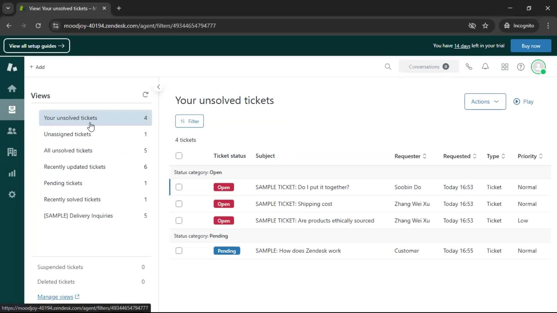 Managing support screenshot