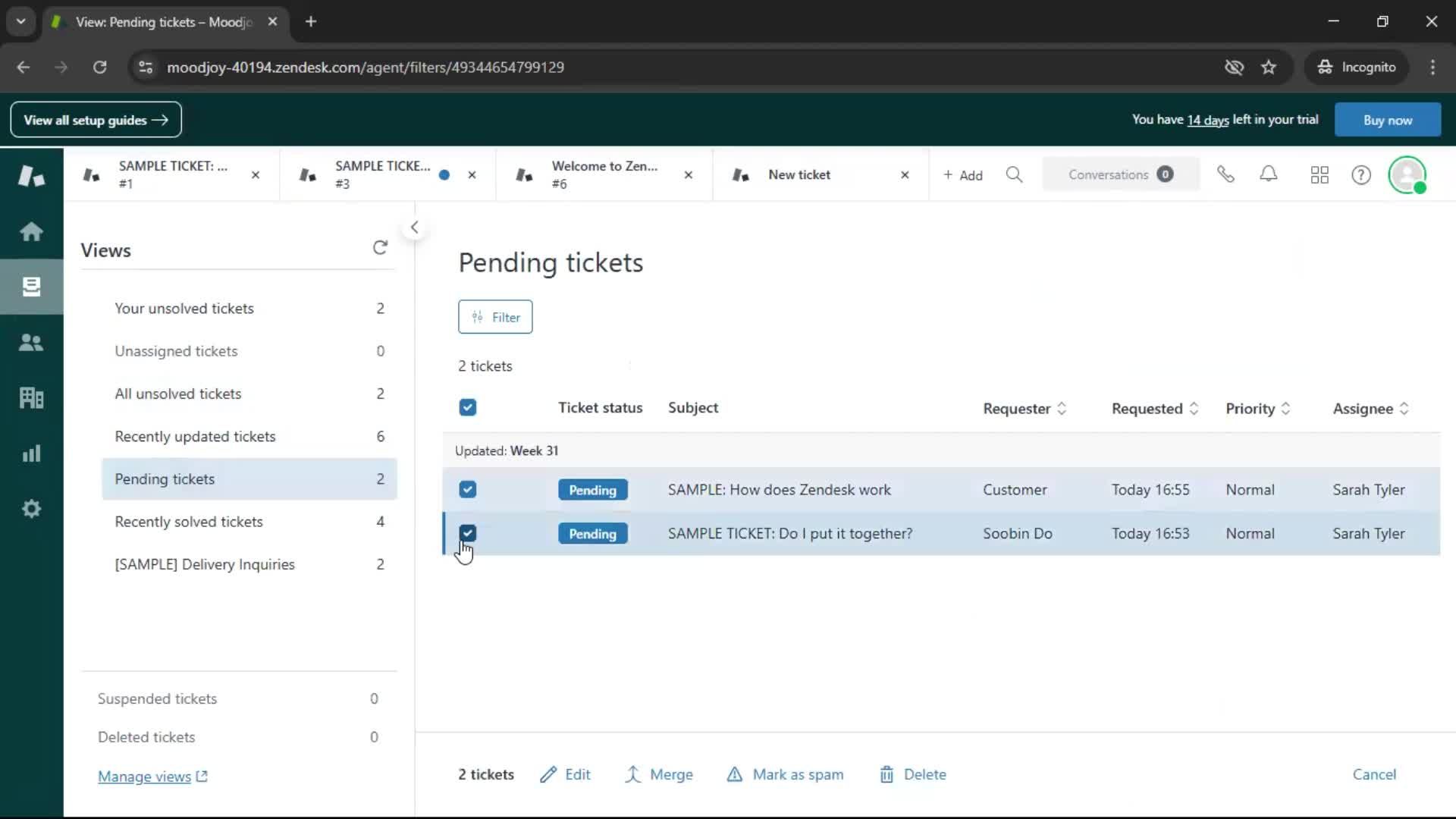 Managing support screenshot