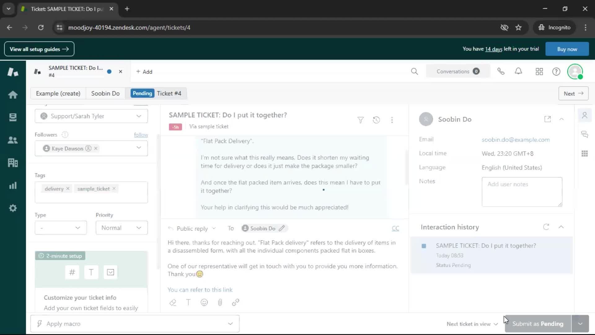 Managing support screenshot