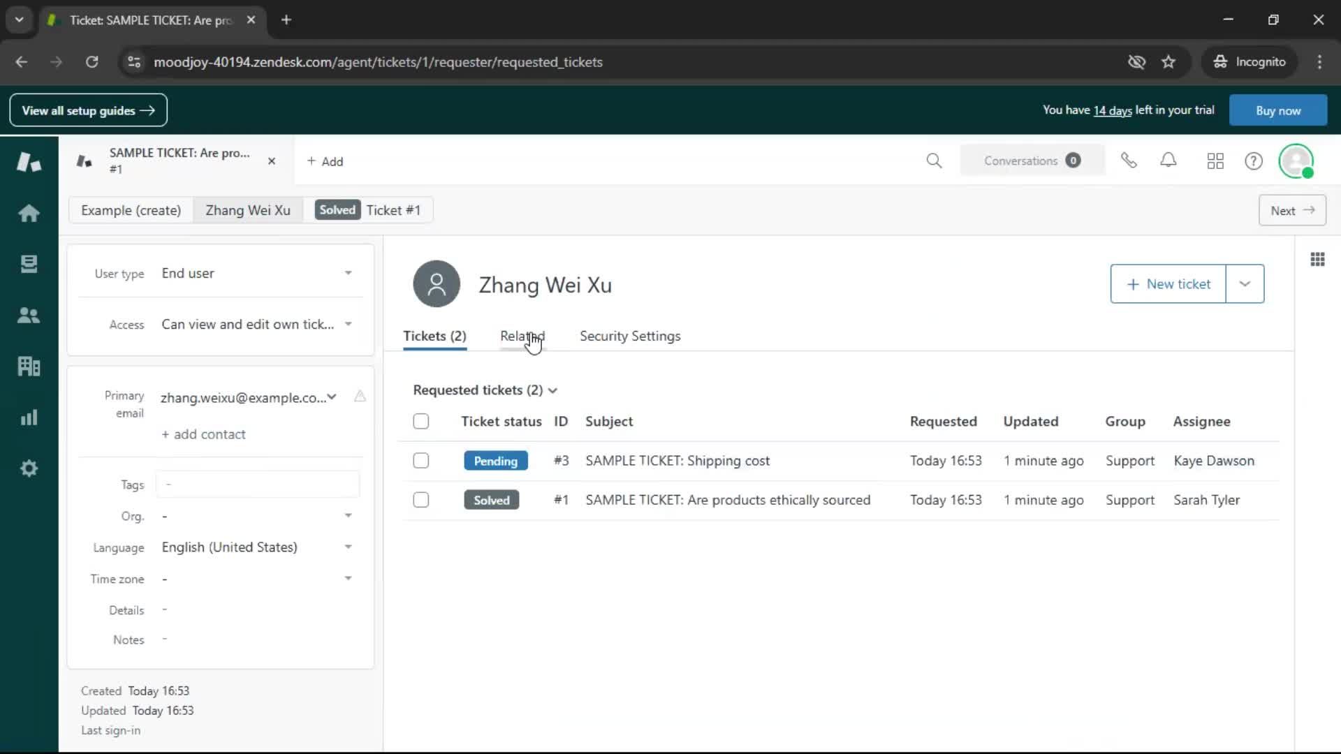 Managing support screenshot