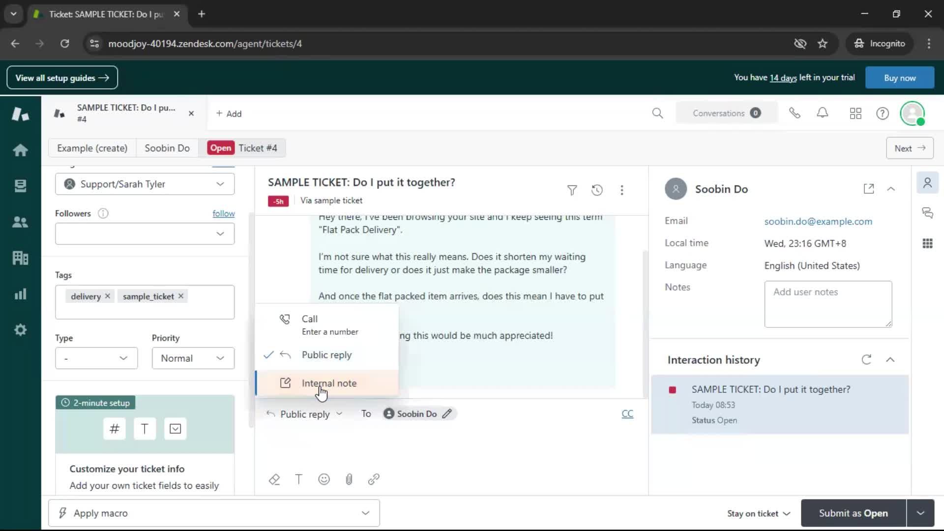 Managing support screenshot