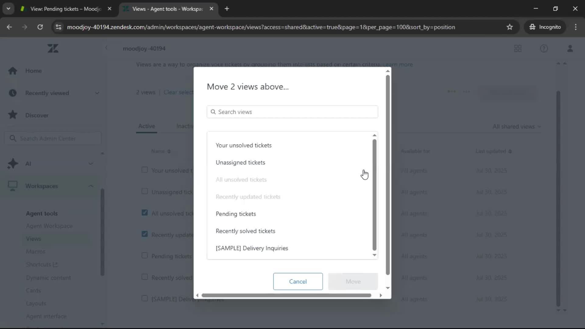 Managing support screenshot