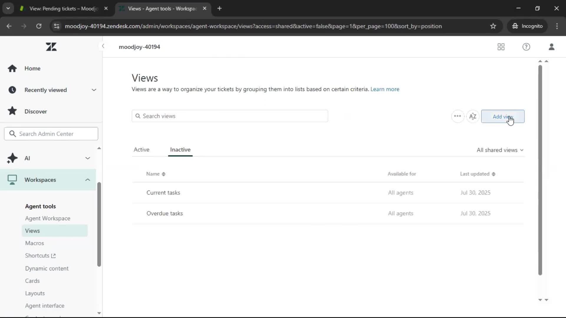 Managing support screenshot