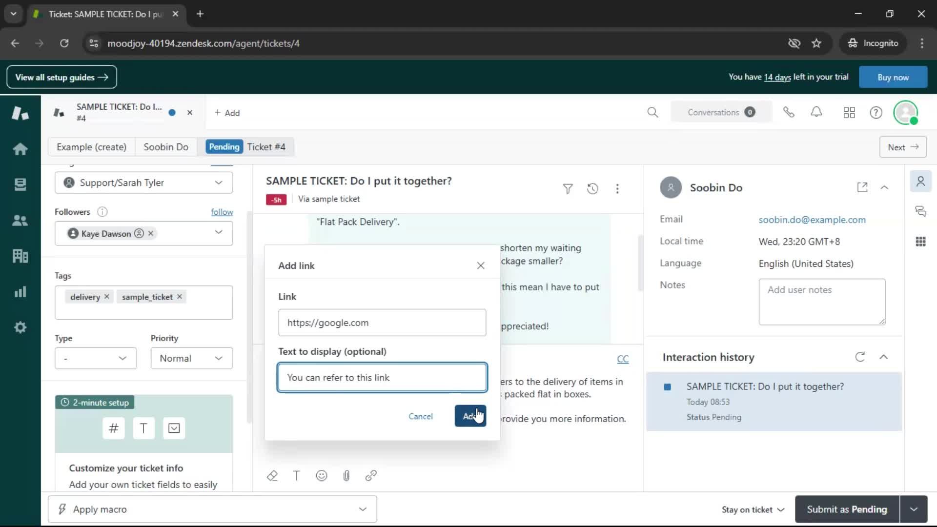 Managing support screenshot