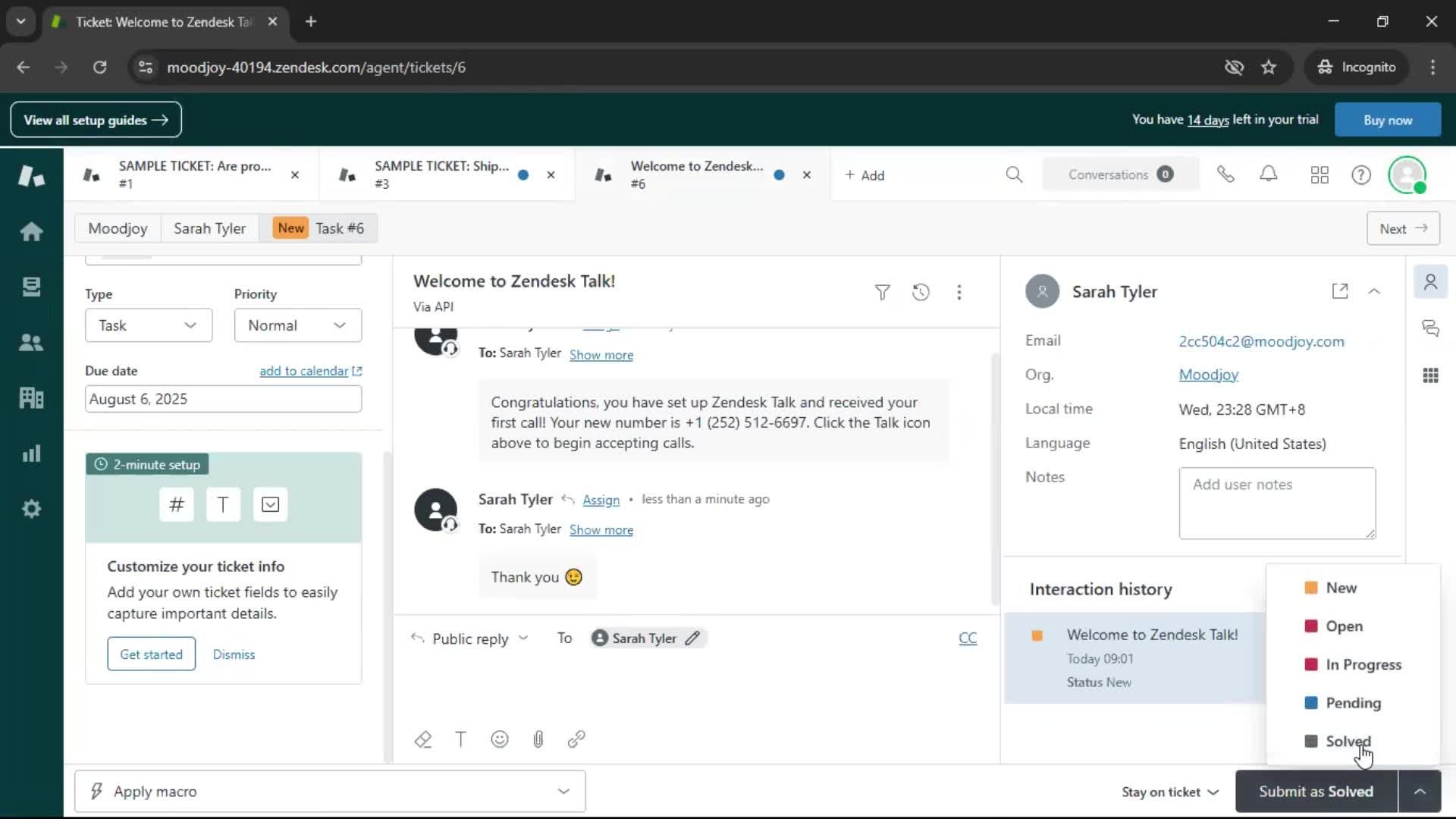 Managing support screenshot