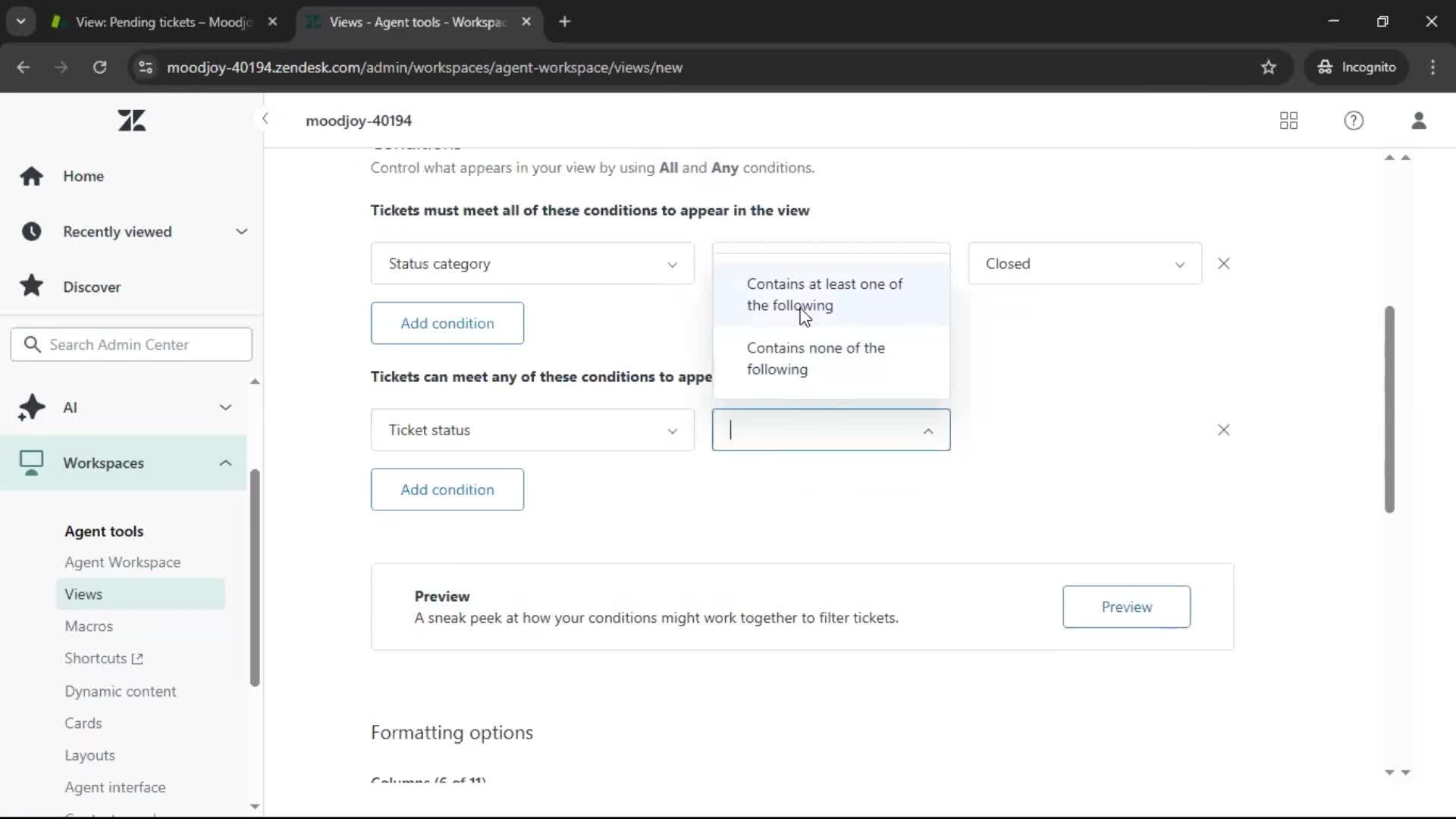 Managing support screenshot