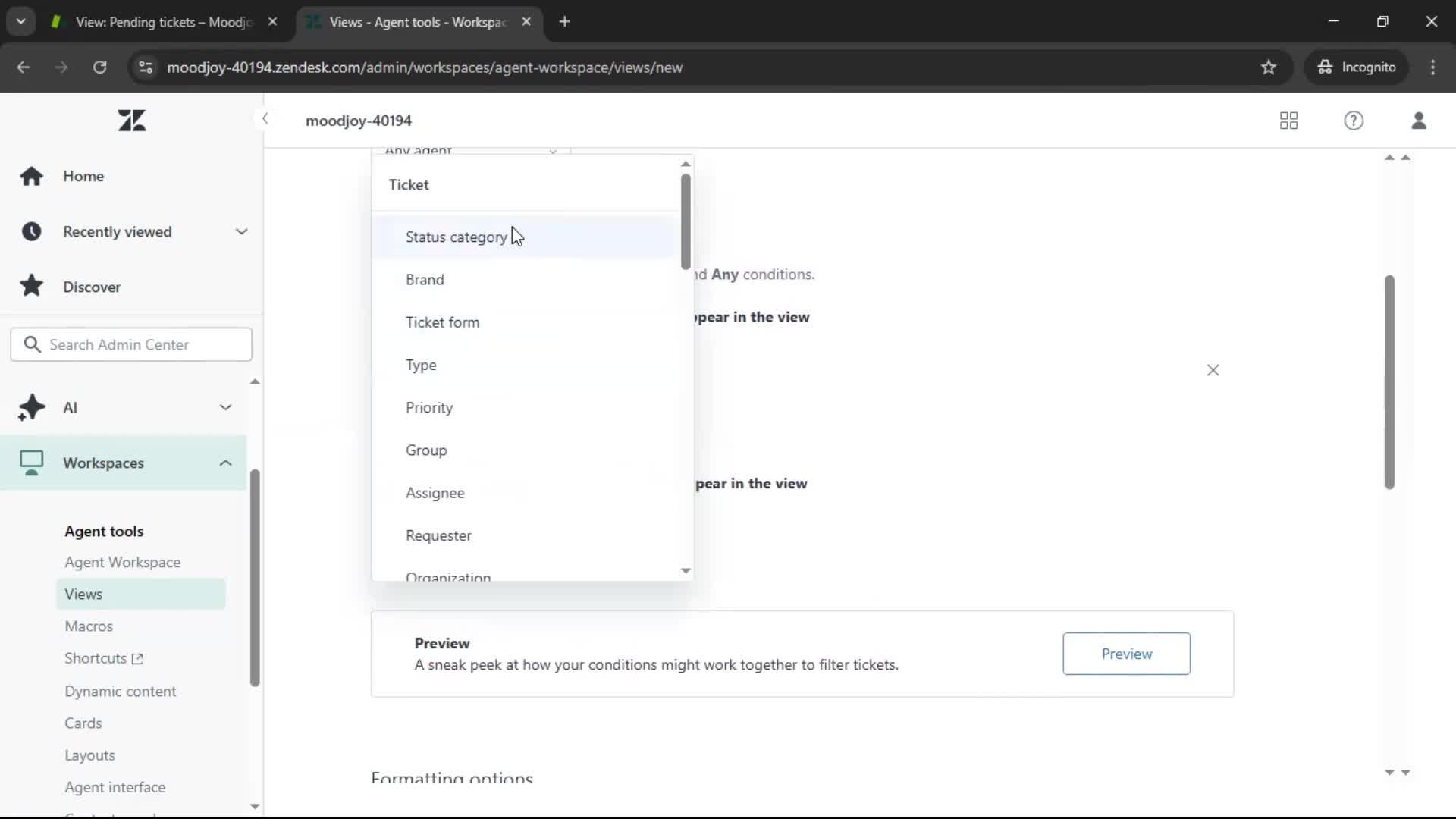 Managing support screenshot