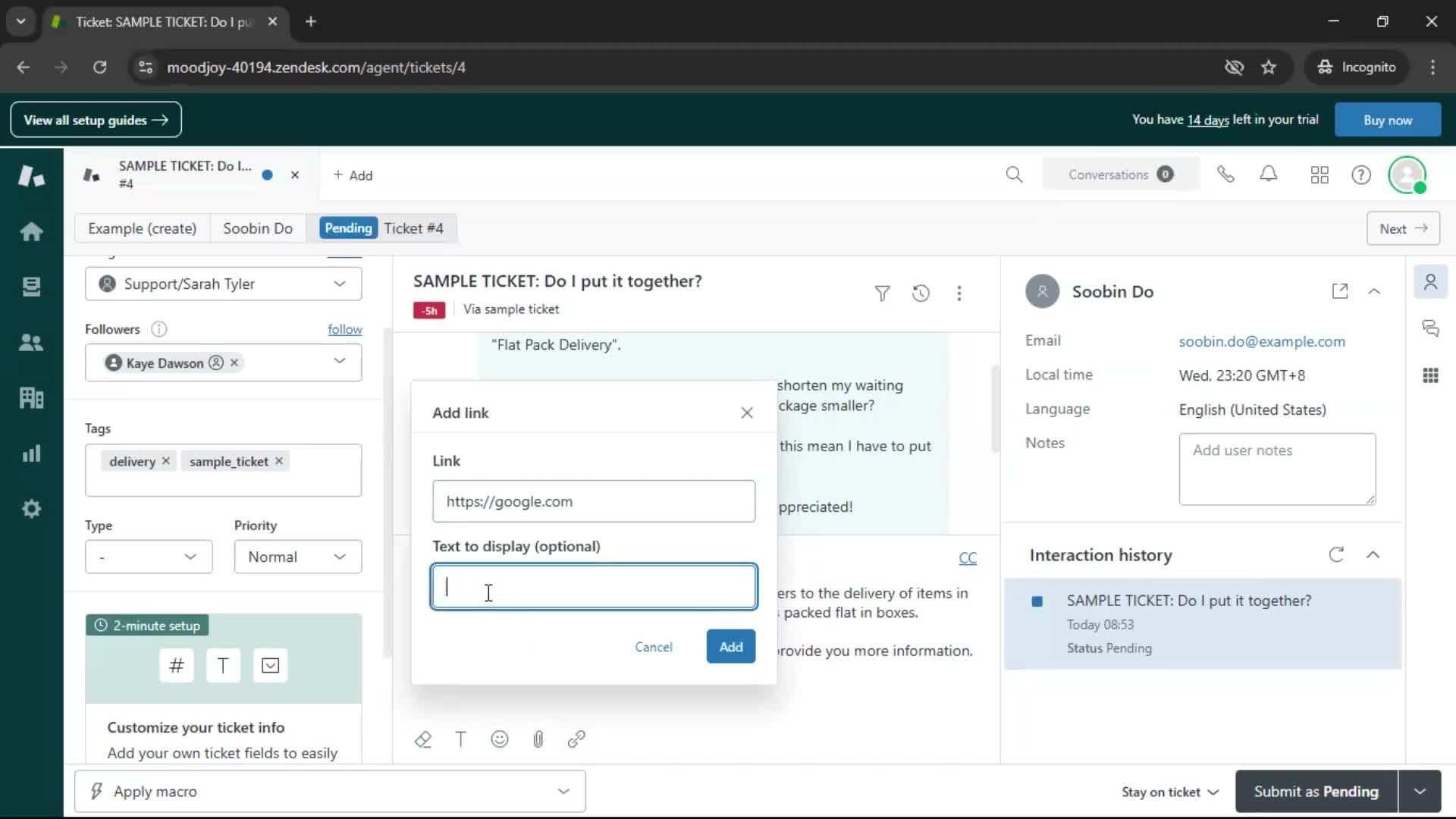 Managing support screenshot
