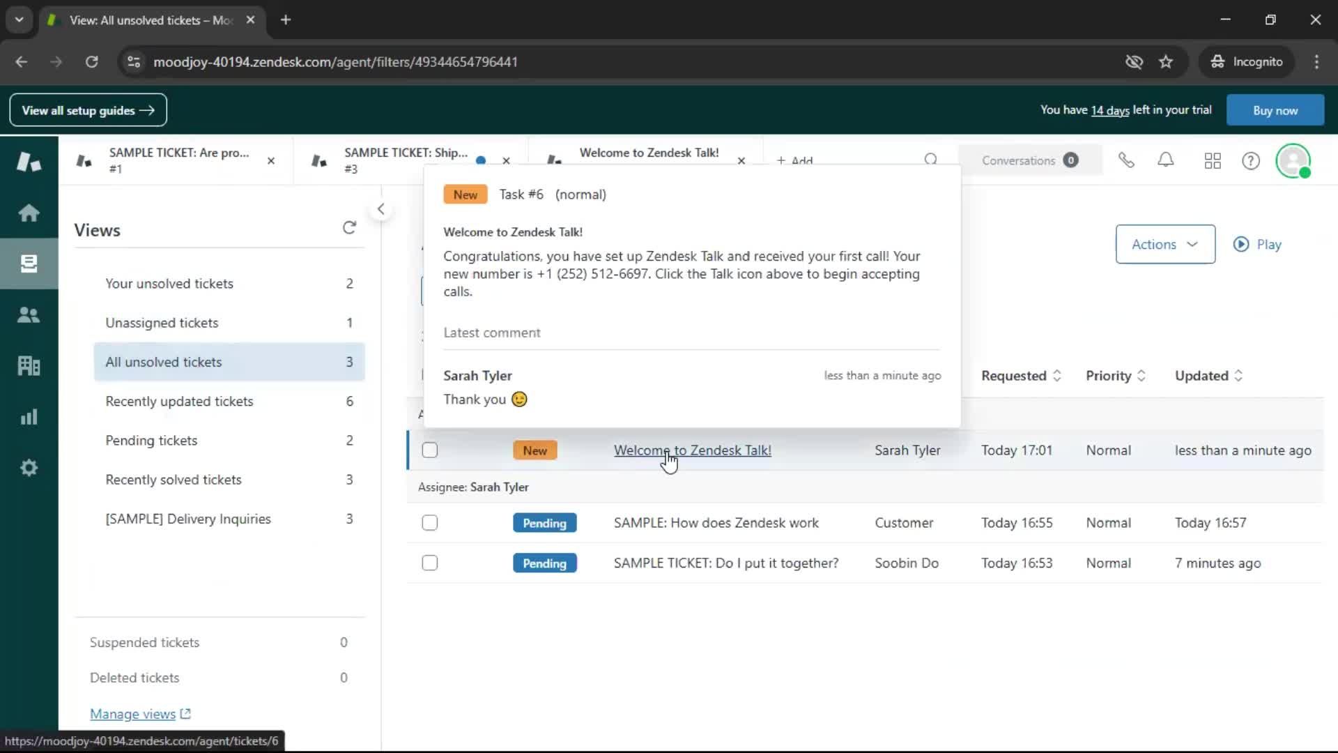 Managing support screenshot