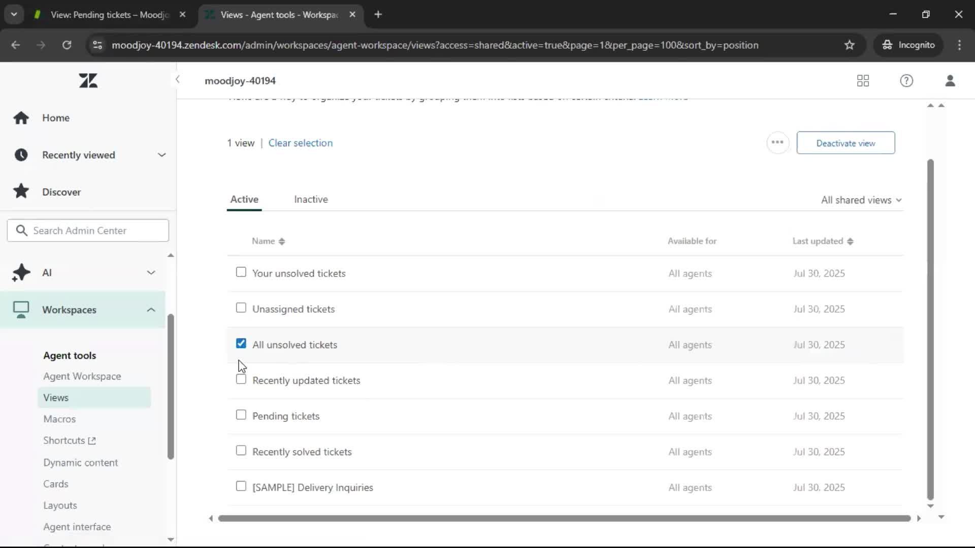 Managing support screenshot