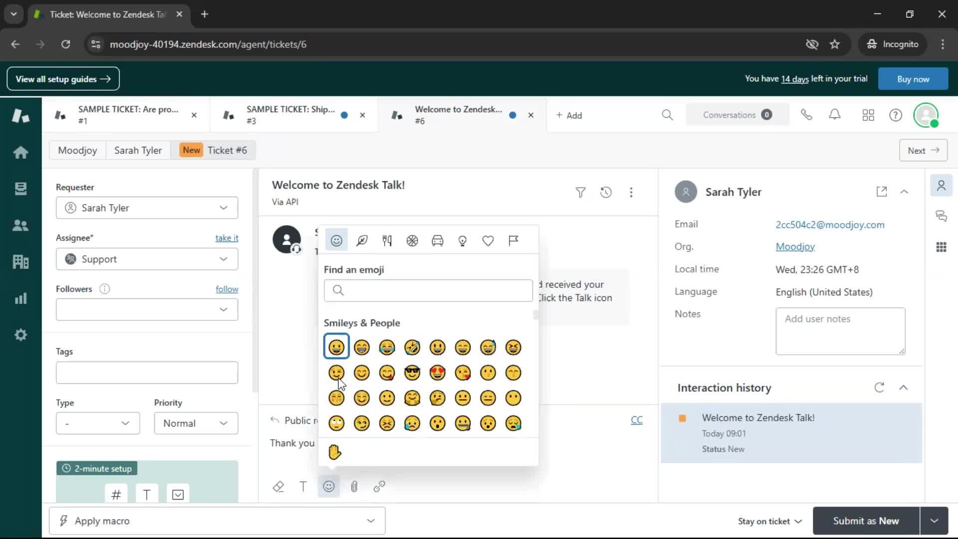 Managing support screenshot