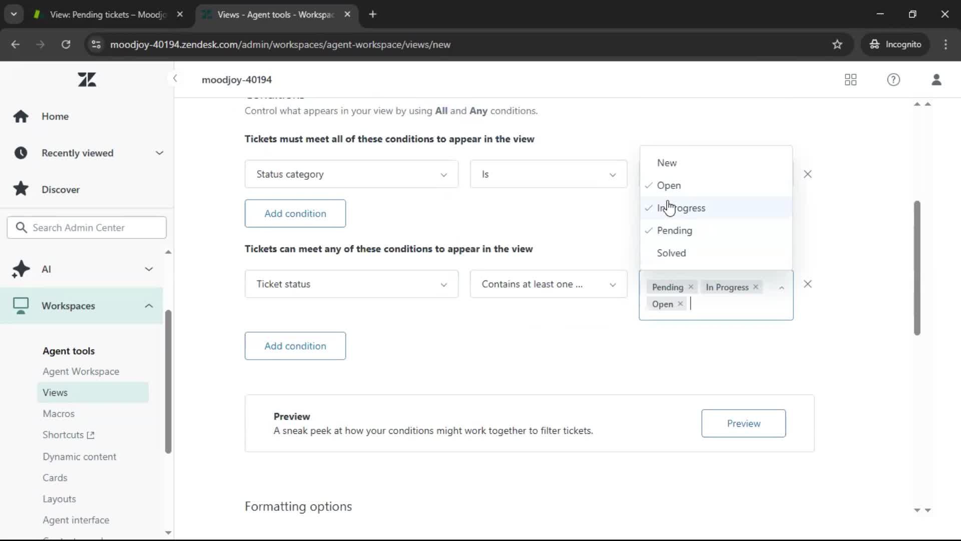 Managing support screenshot