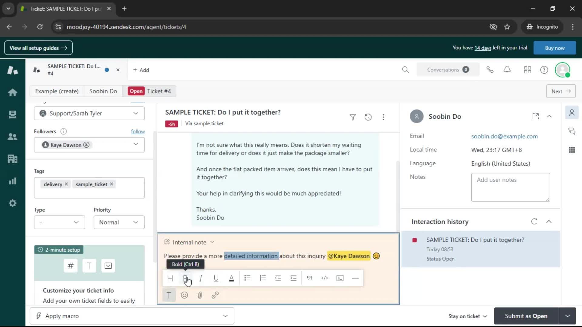Managing support screenshot