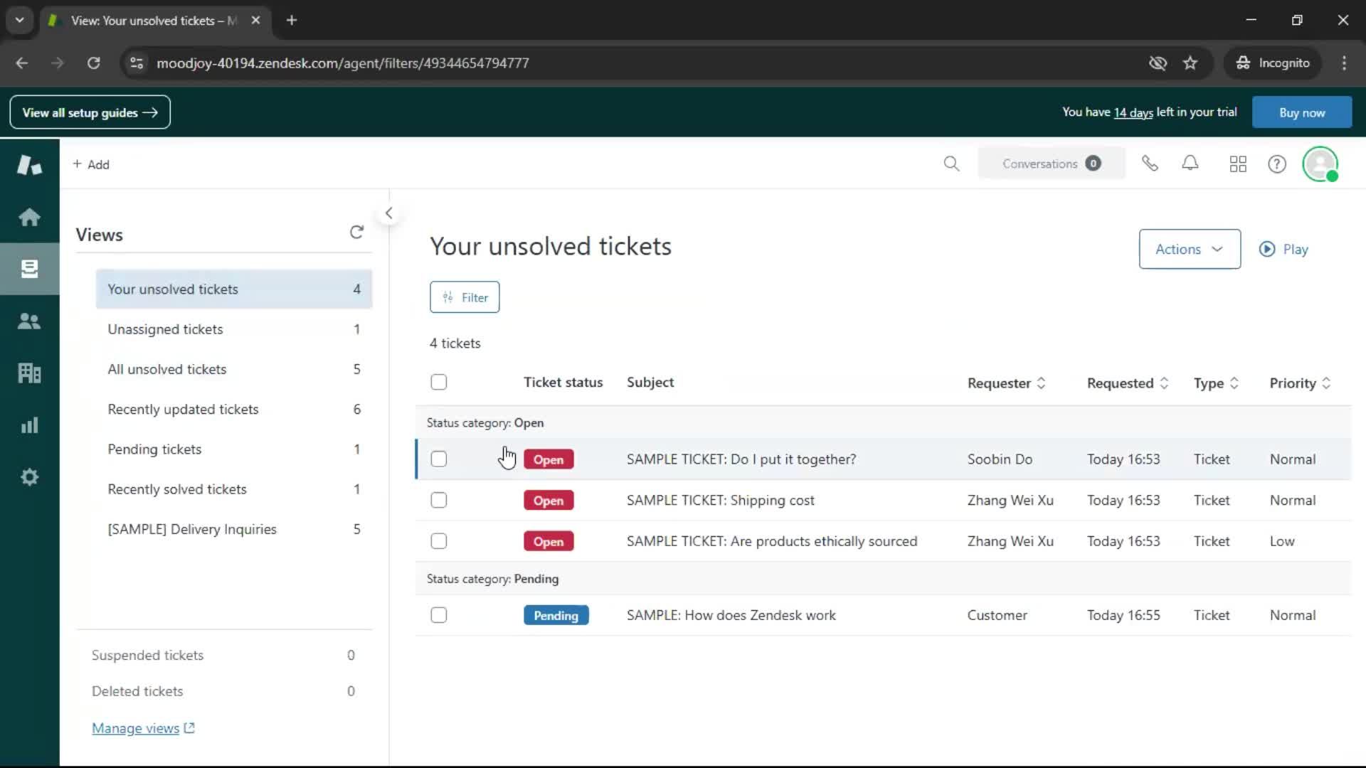 Managing support screenshot