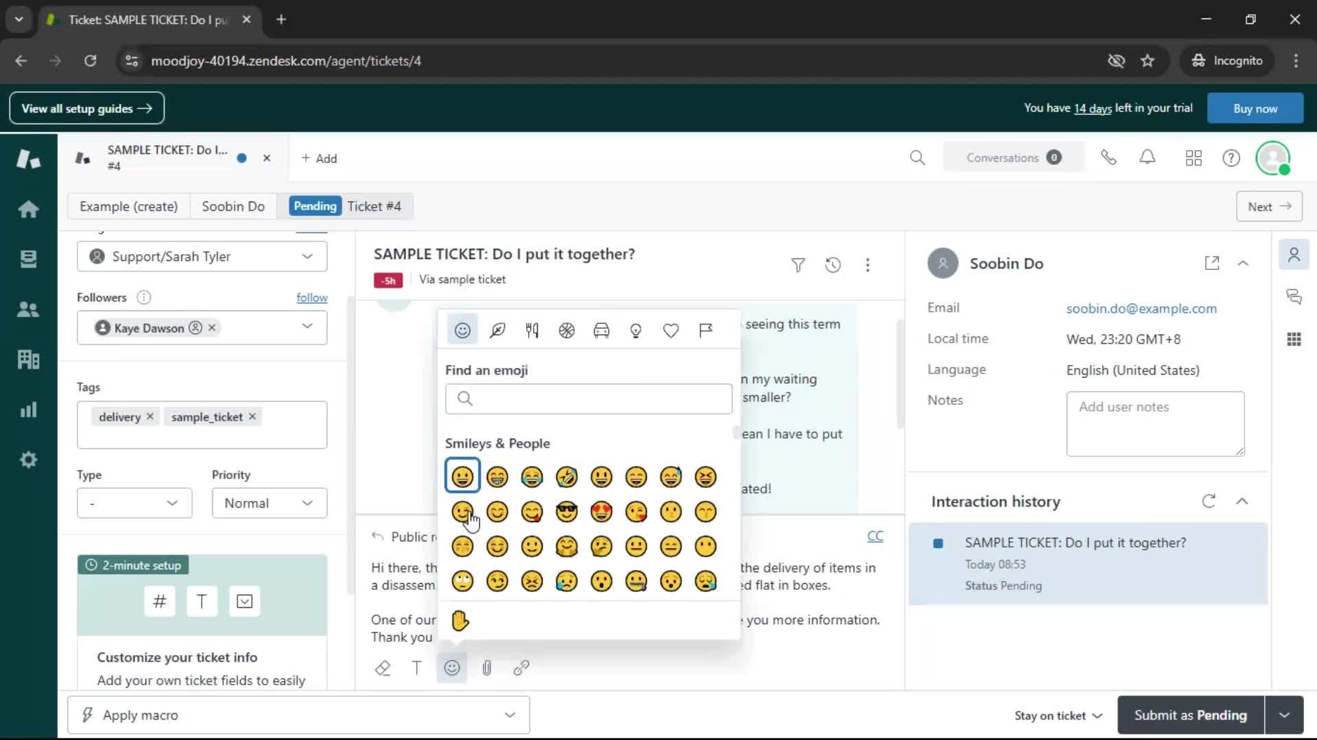 Managing support screenshot