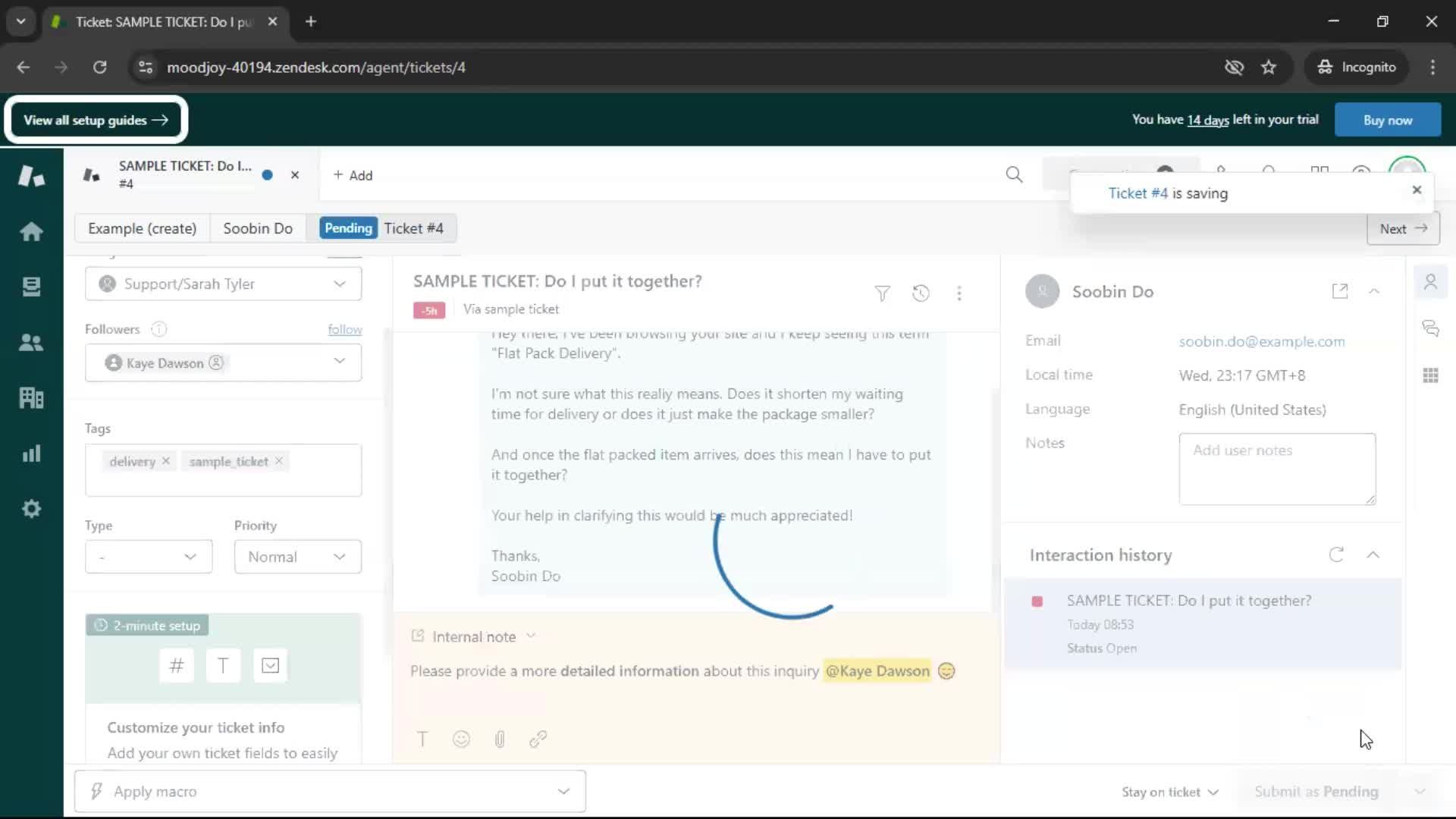 Managing support screenshot