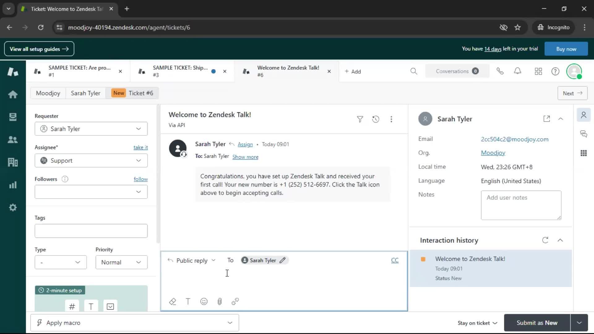 Managing support screenshot