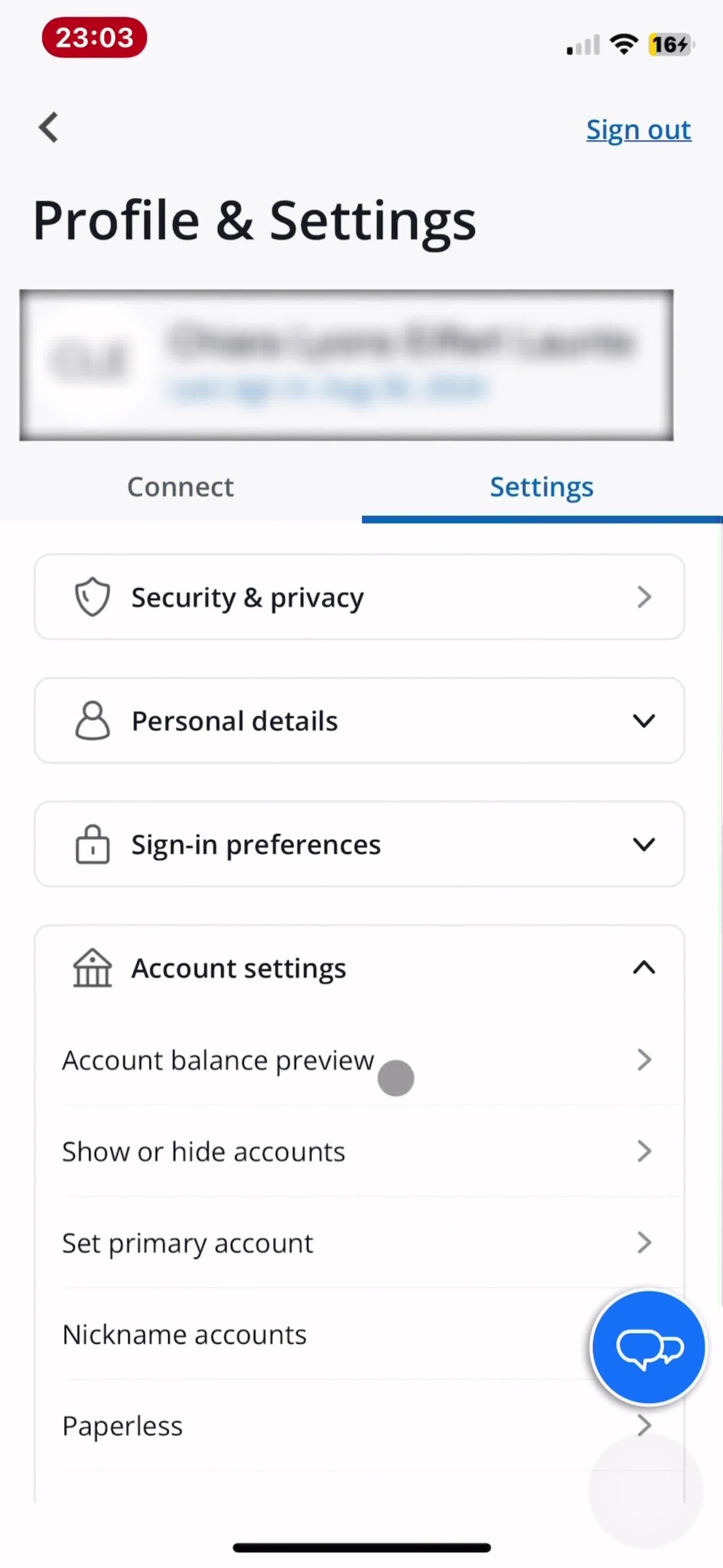 Account settings on Chase video thumbnail