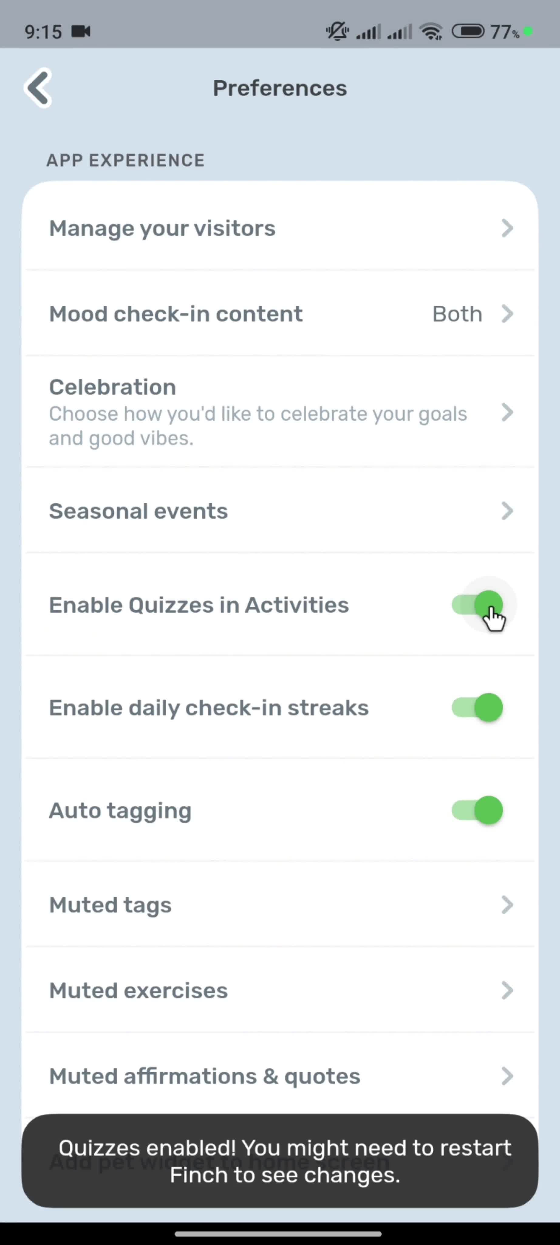 Settings screenshot