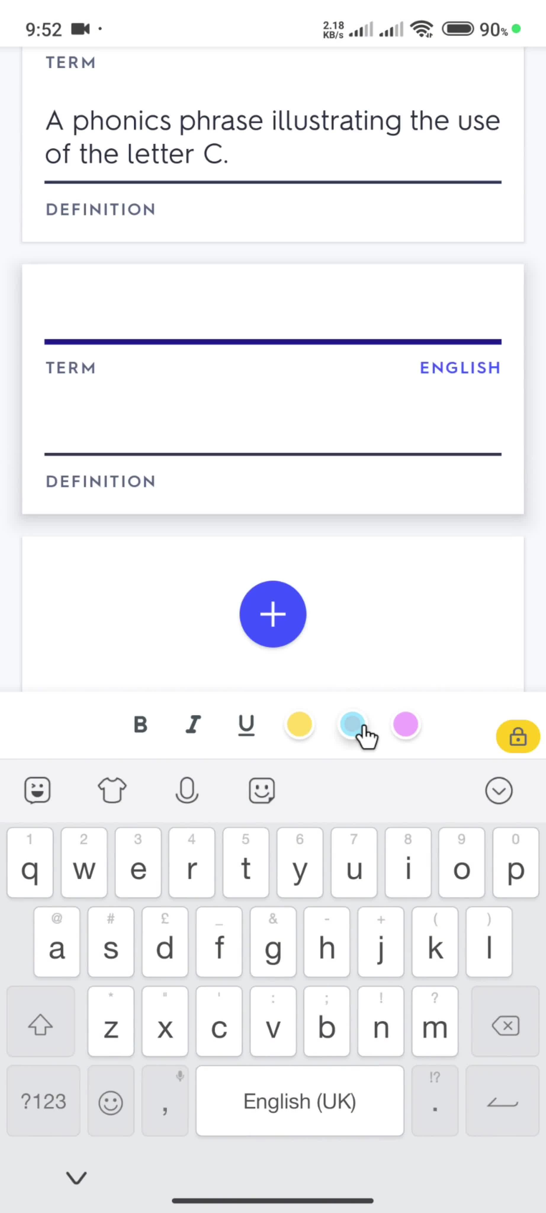 Managing flashcards screenshot