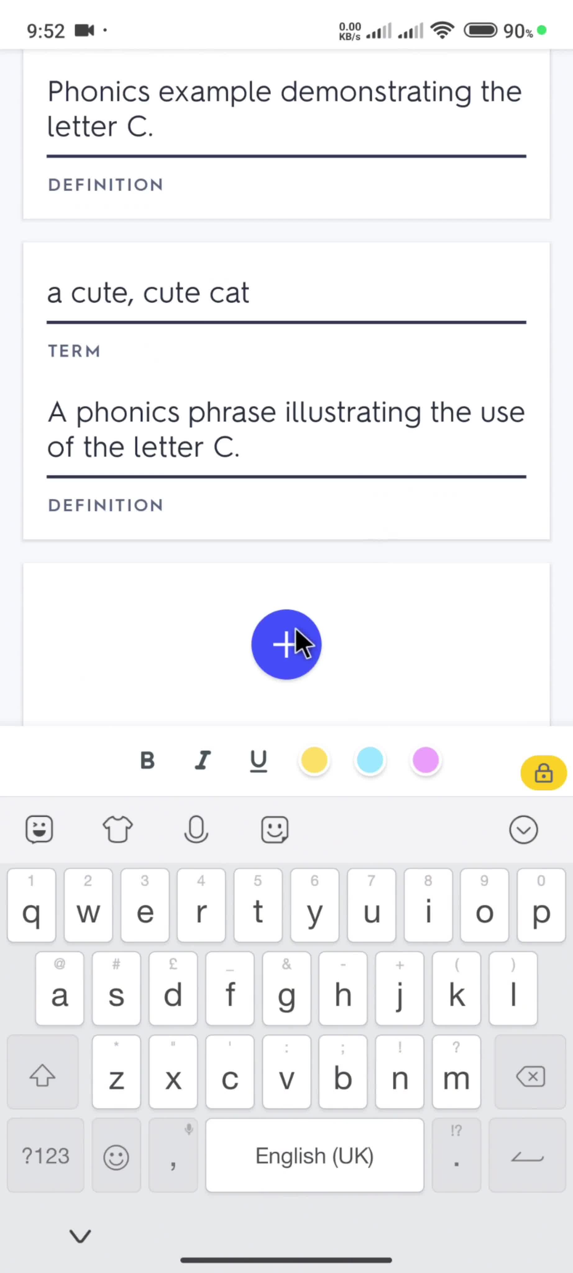 Managing flashcards screenshot