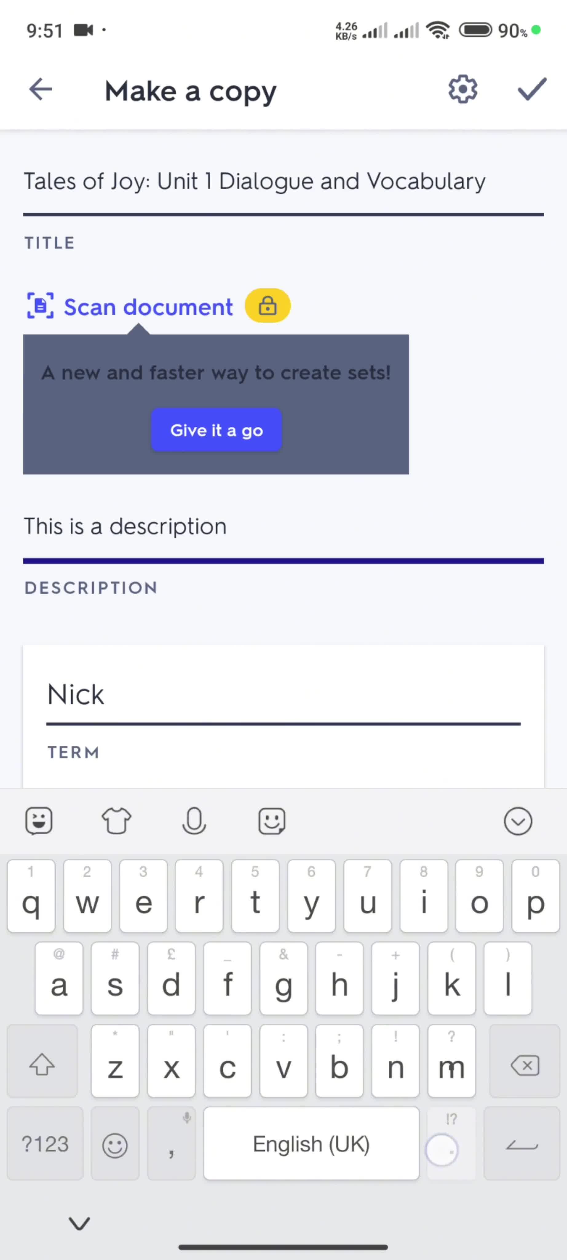 Managing flashcards screenshot