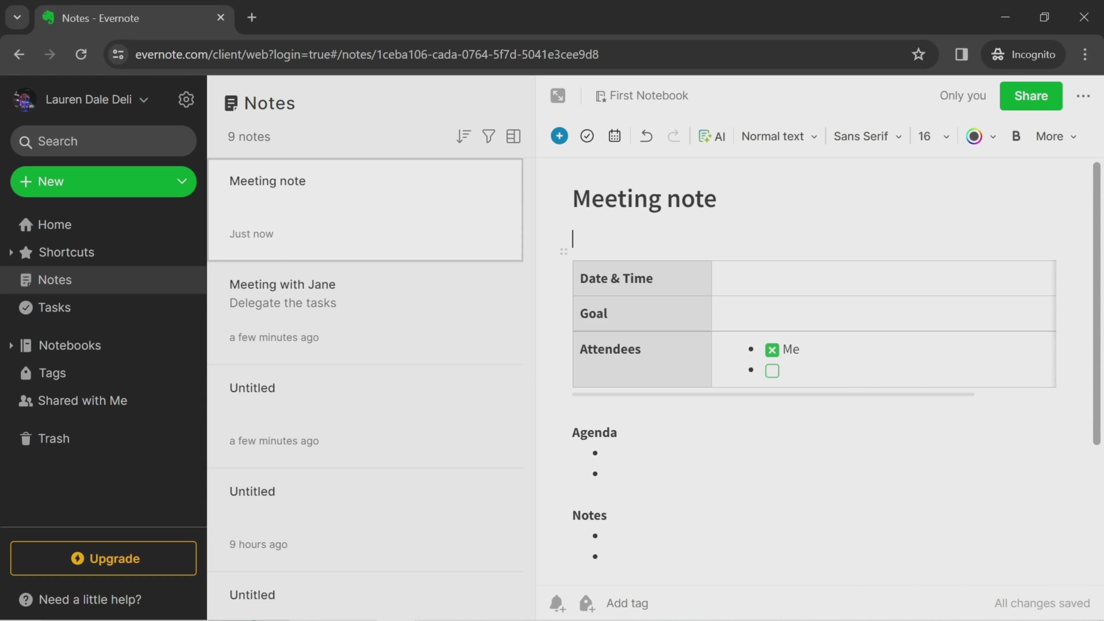 Meeting note screenshot