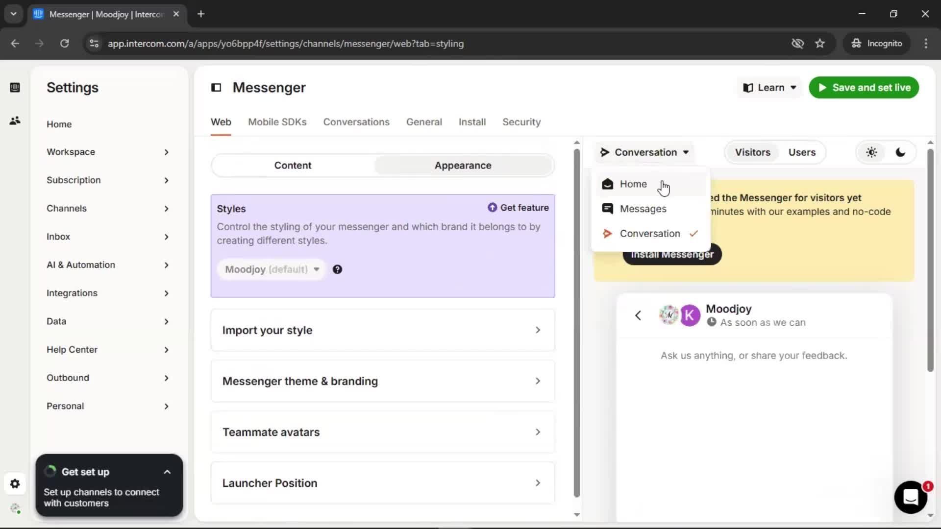 Messenger settings screenshot