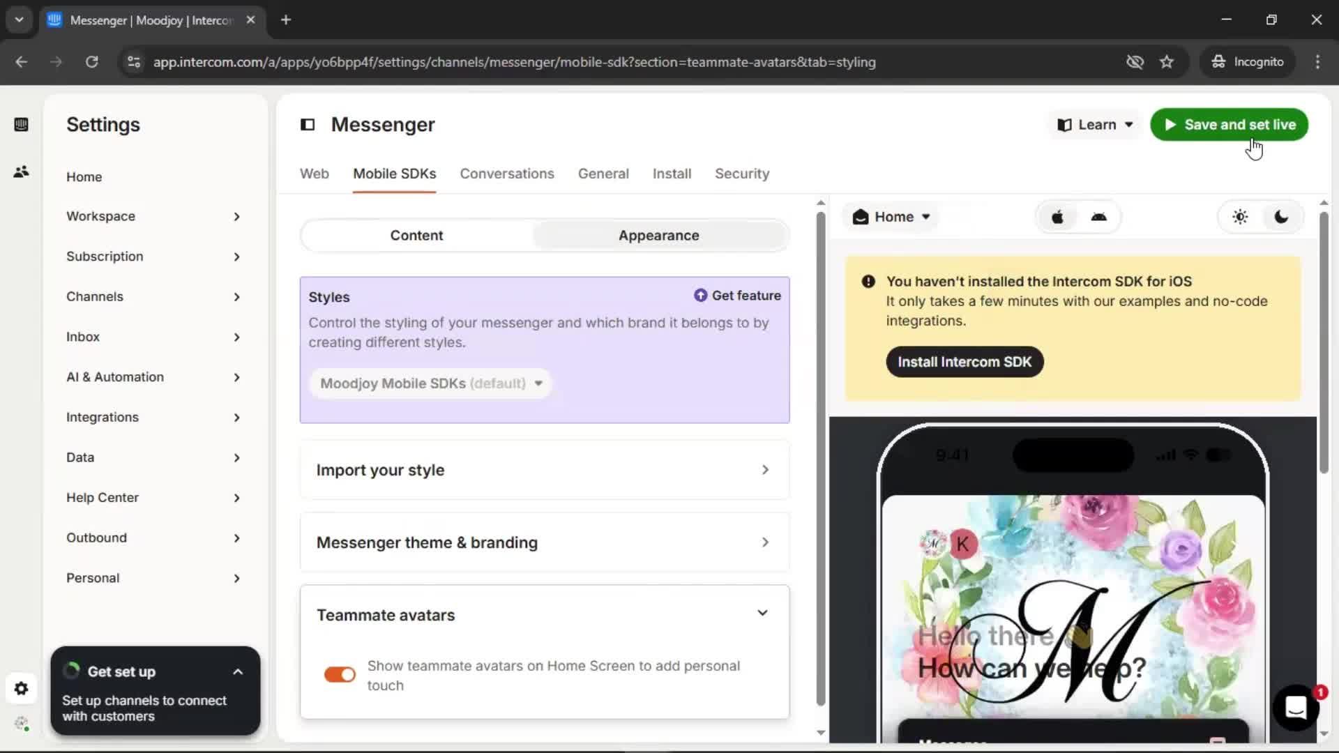 Messenger settings screenshot