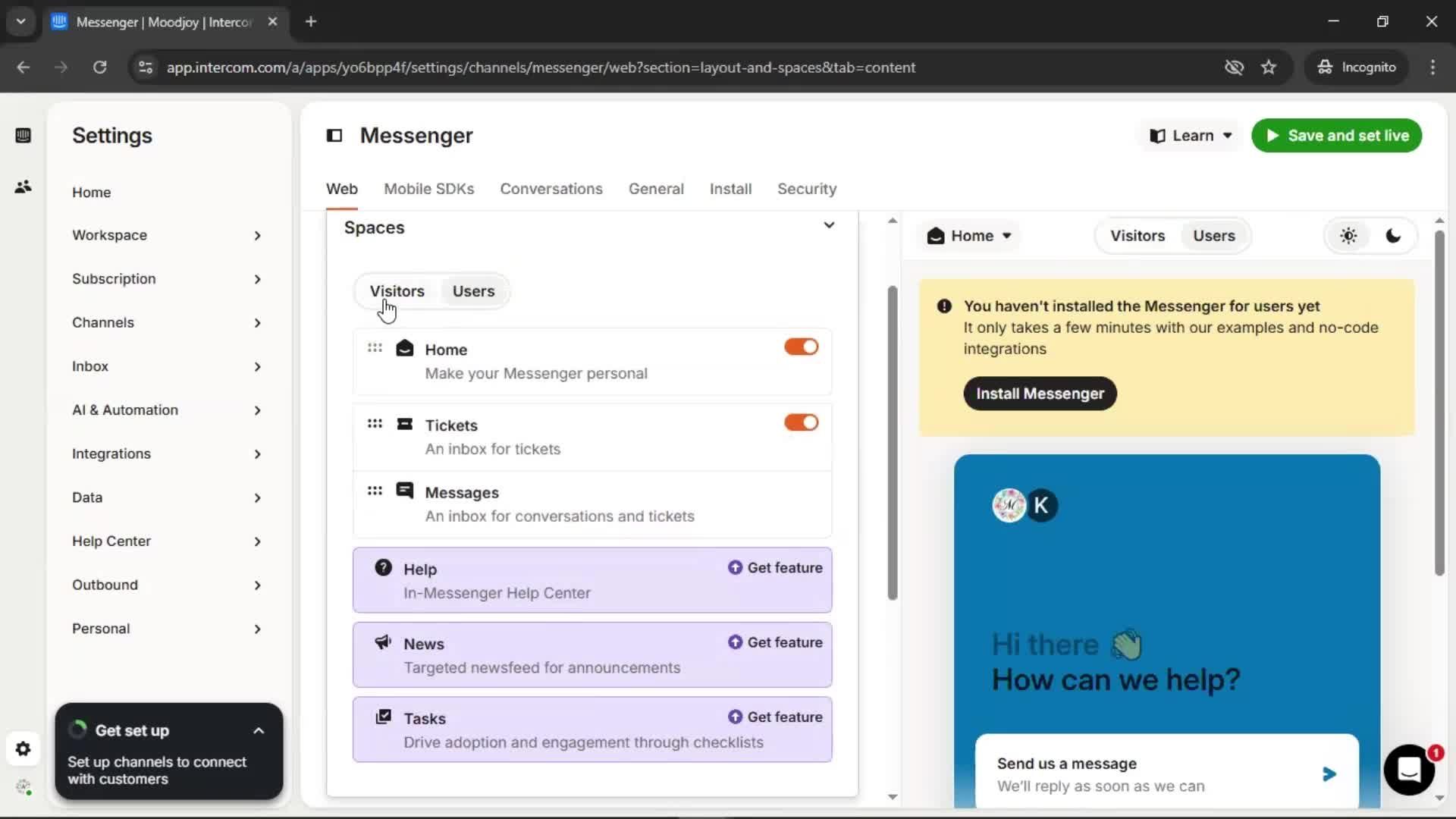 Messenger settings screenshot