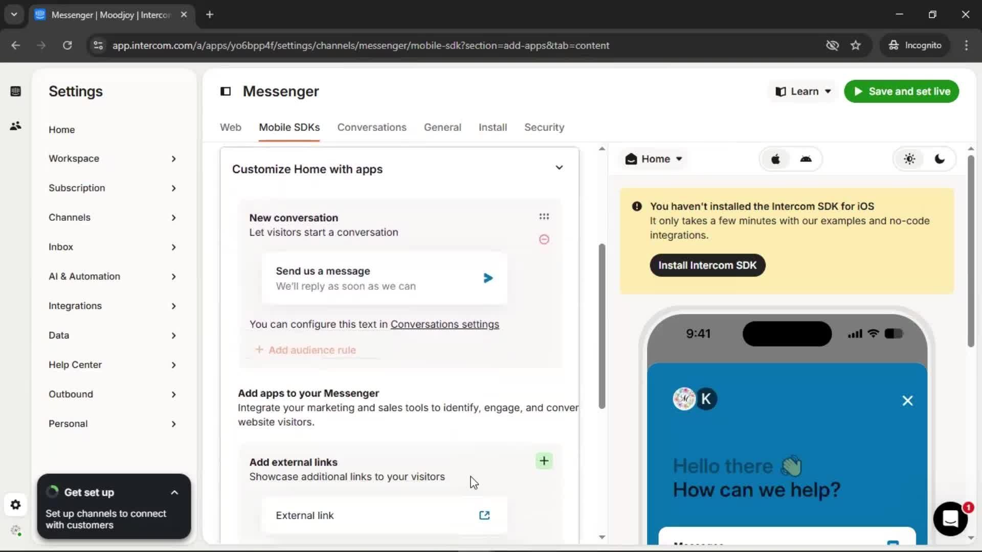 Messenger settings screenshot