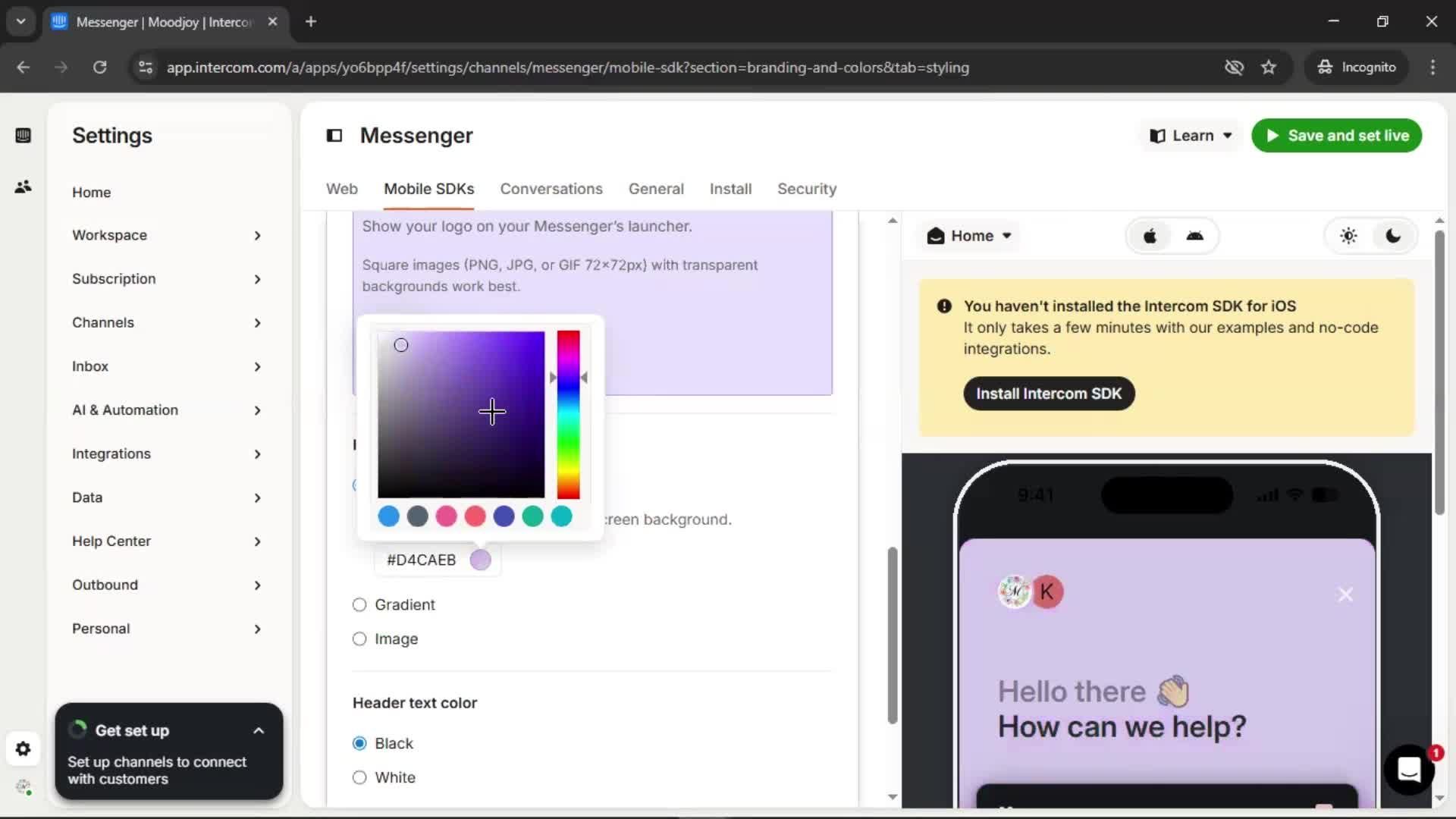 Messenger settings screenshot