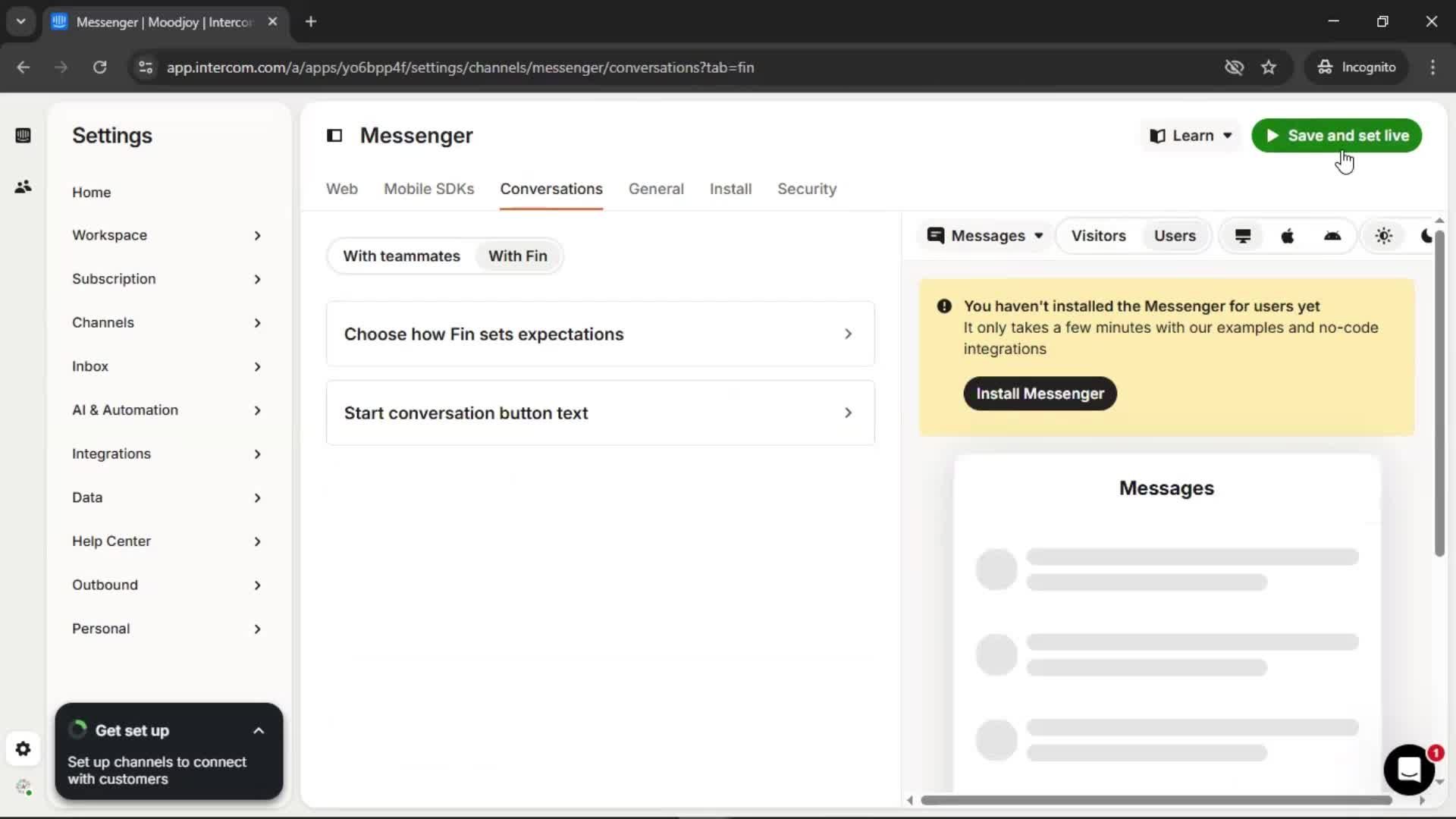 Messenger settings screenshot