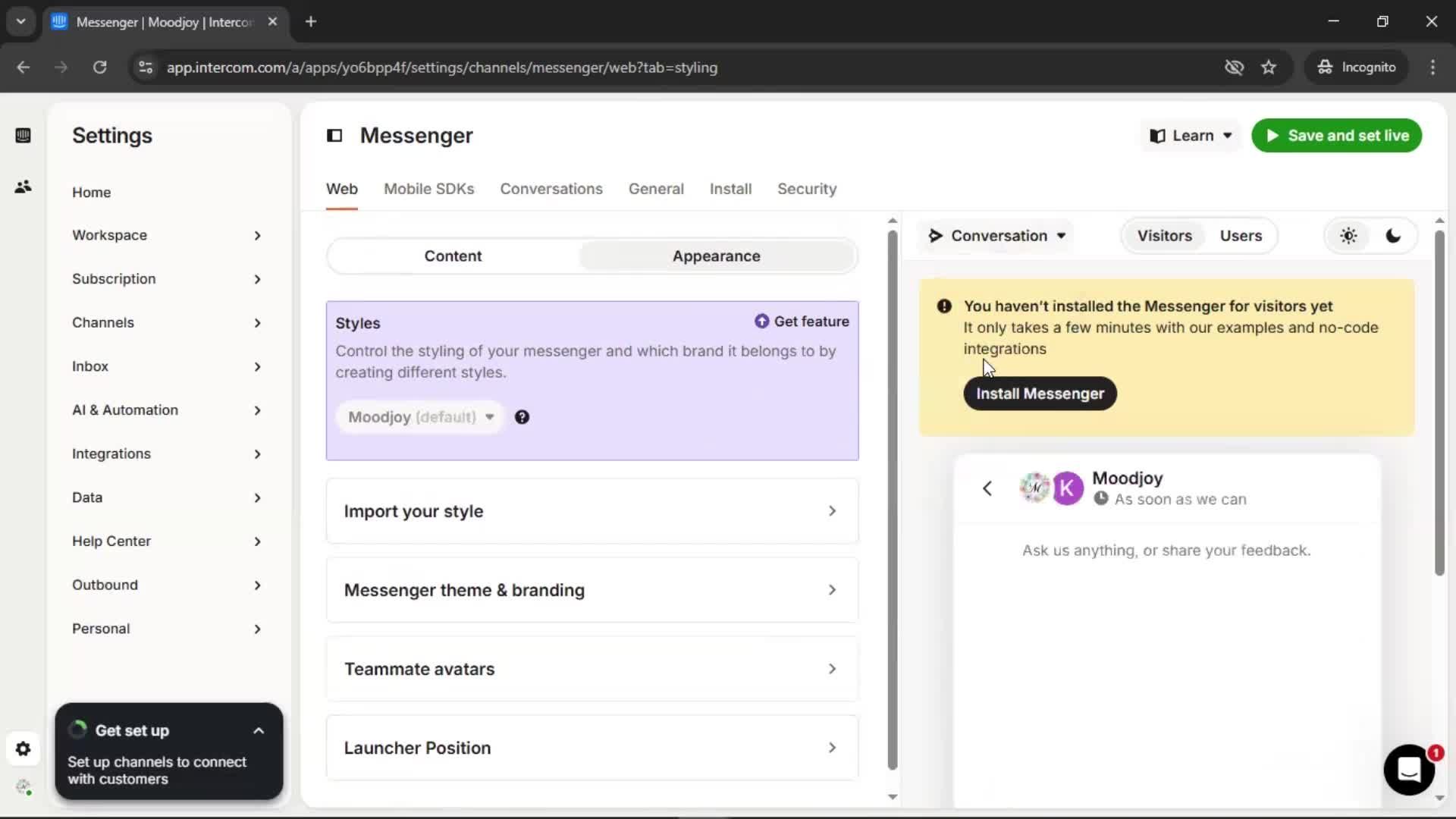 Messenger settings screenshot