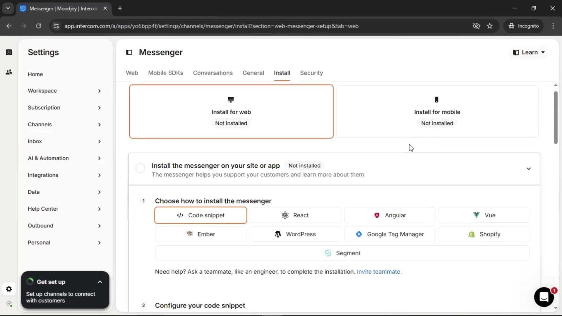 Messenger settings screenshot