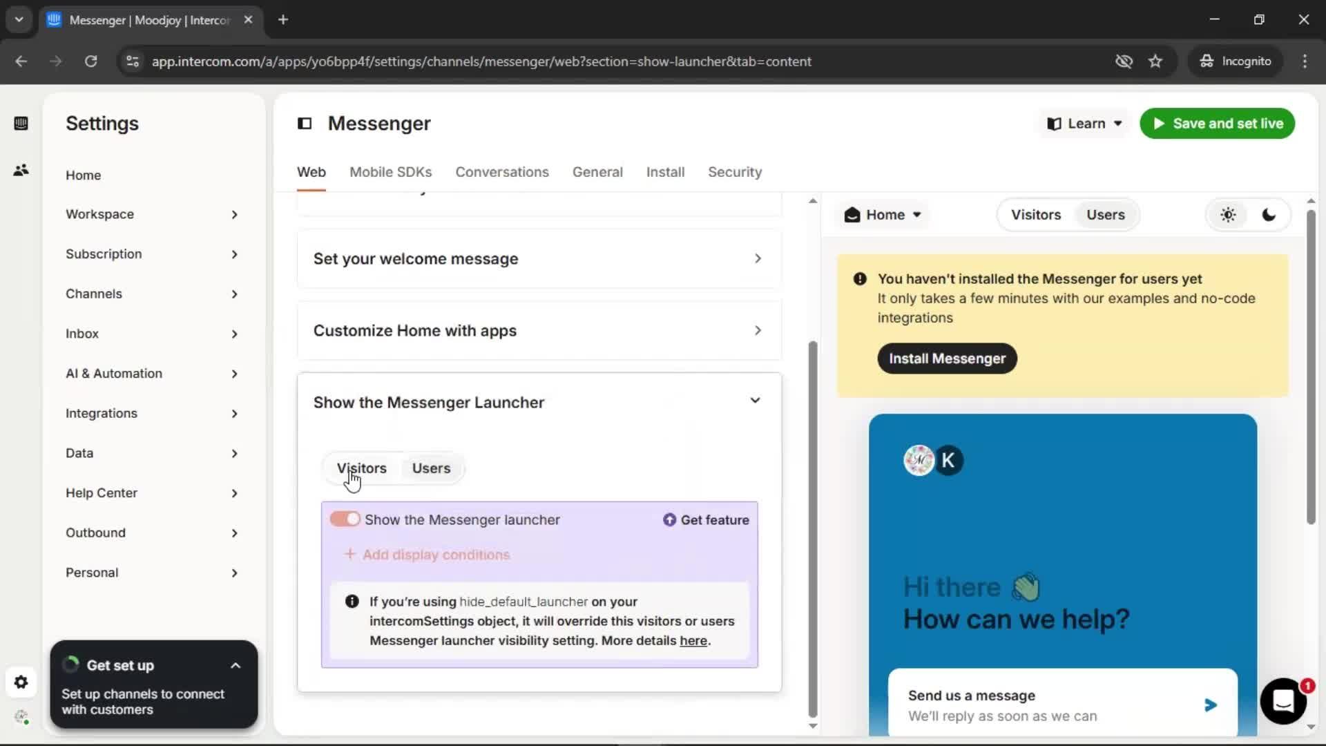 Messenger settings screenshot